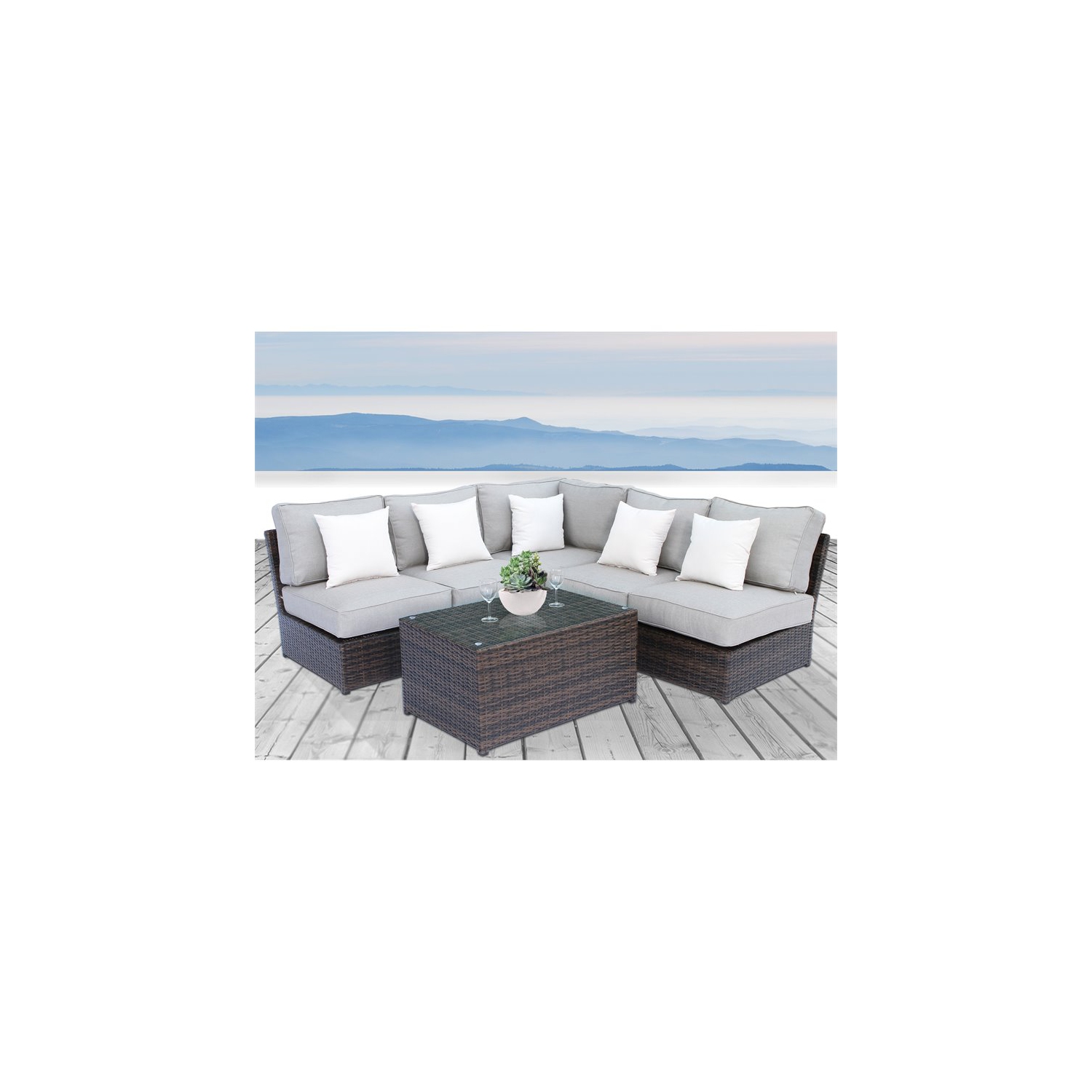 Living Source International 6-Piece Sectional Set w/ Cushion in Brown