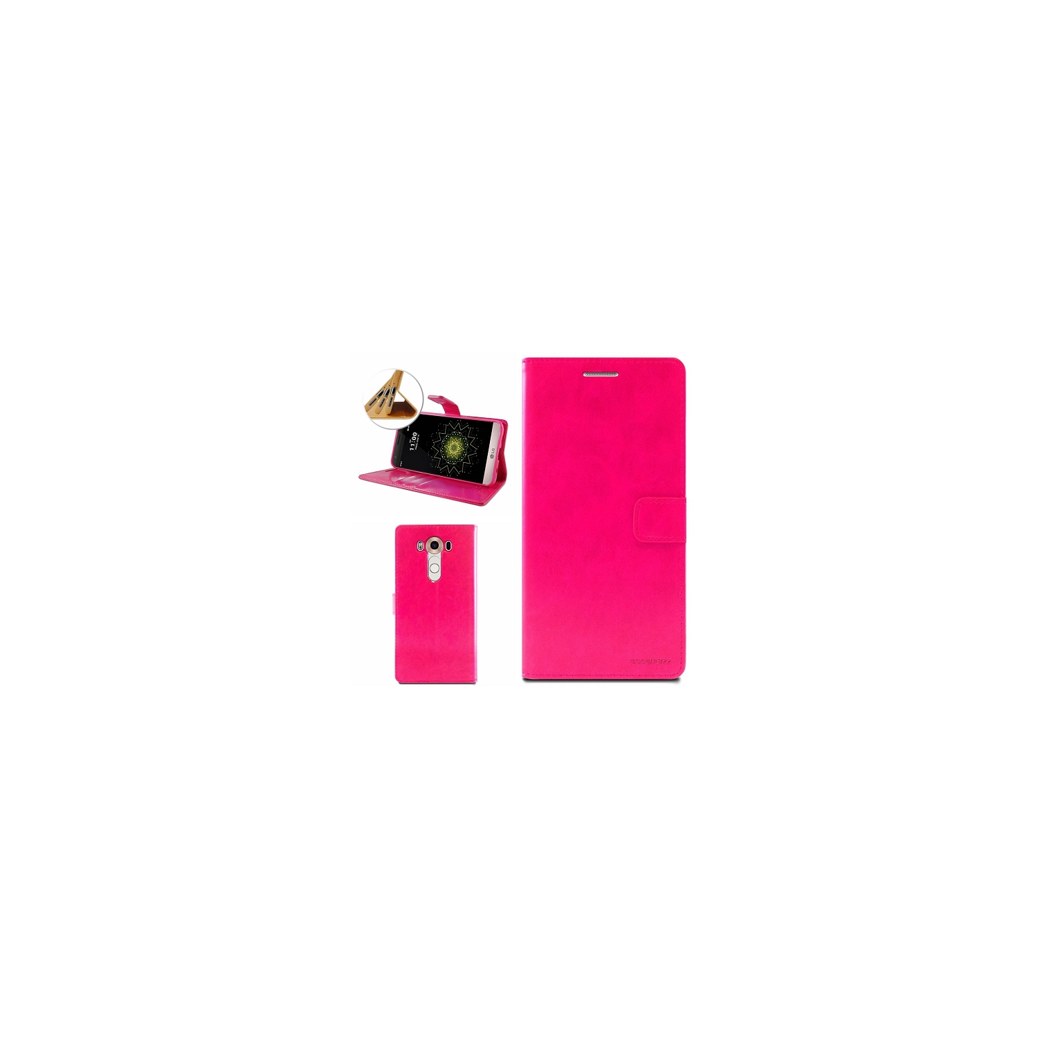 TopSave Goospery Bluemoon Card Slot w/Magnetic Clip Leather Folio Wallet Flip For LG G4, Hot Pink