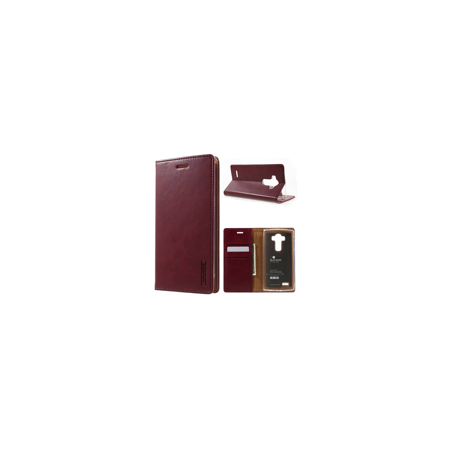 TopSave Goospery BLUEMOON FLIP Card Slot without Magnetic Clip Leather Folio Wallet Flip, Burgundy