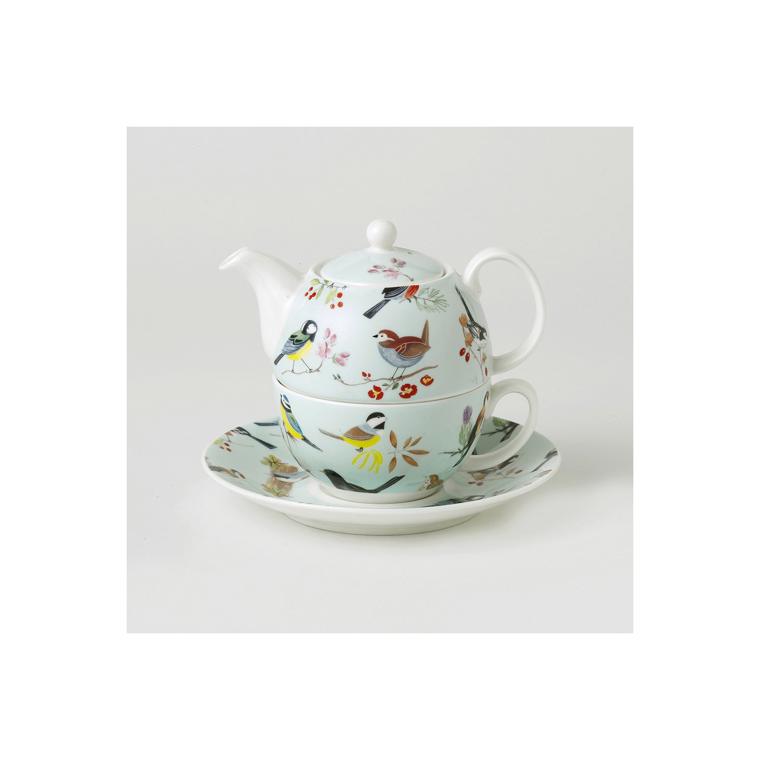 TEA FOR ONE Teapot with Tea Cup and Saucer - BIRD SONG