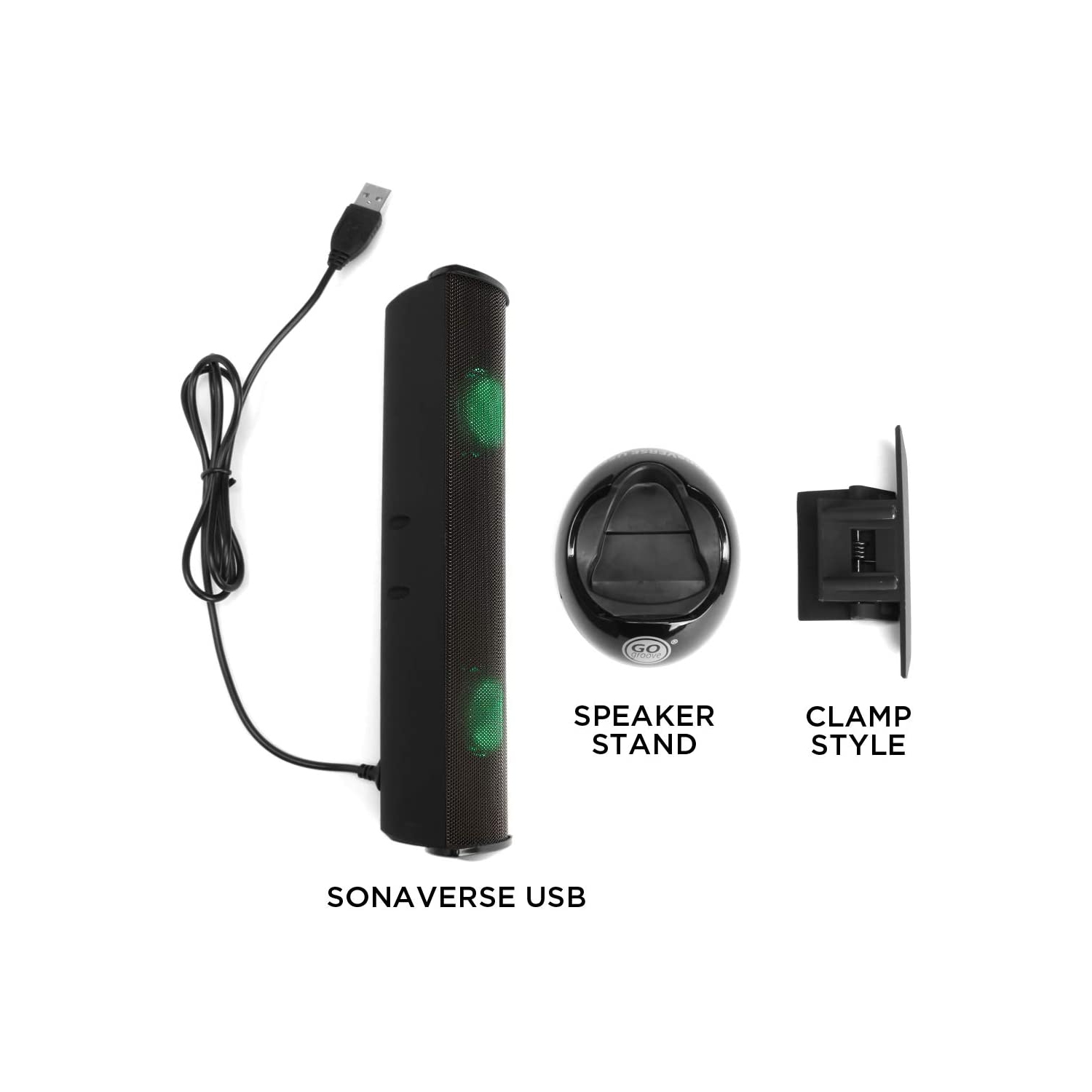 GOgroove SonaVERSE LED Speaker for Laptop Computer - USB Powered Clip-On Sound Bar with Mini Portable External Speaker Design for Monitor, Back