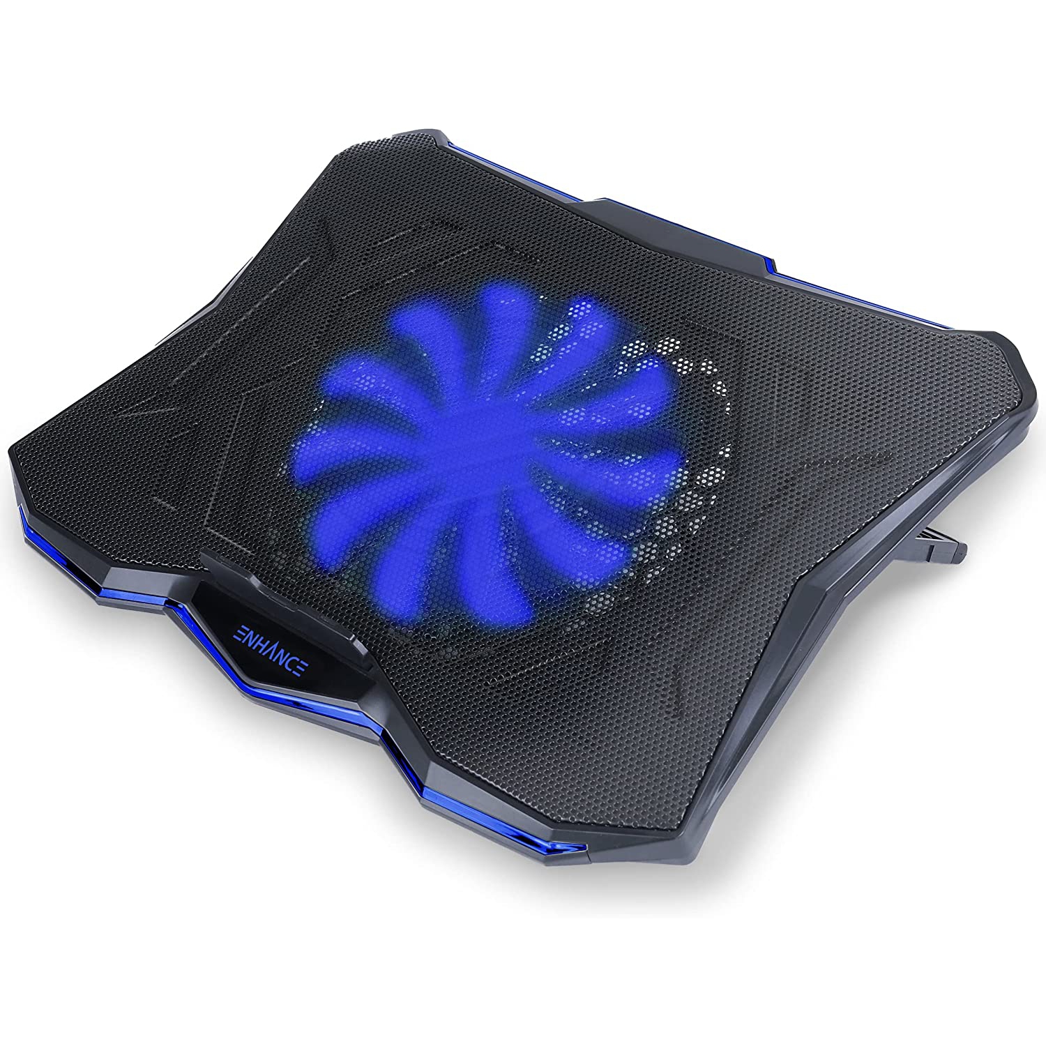 ENHANCE Cryogen 5 Gaming Laptop Cooling Pad Stand - Laptop Cooler with 7 Adjustable Height & Dual USB Ports for 17 inch Laptops - High Performance LED Laptop Fan 800 RPM - Blue
