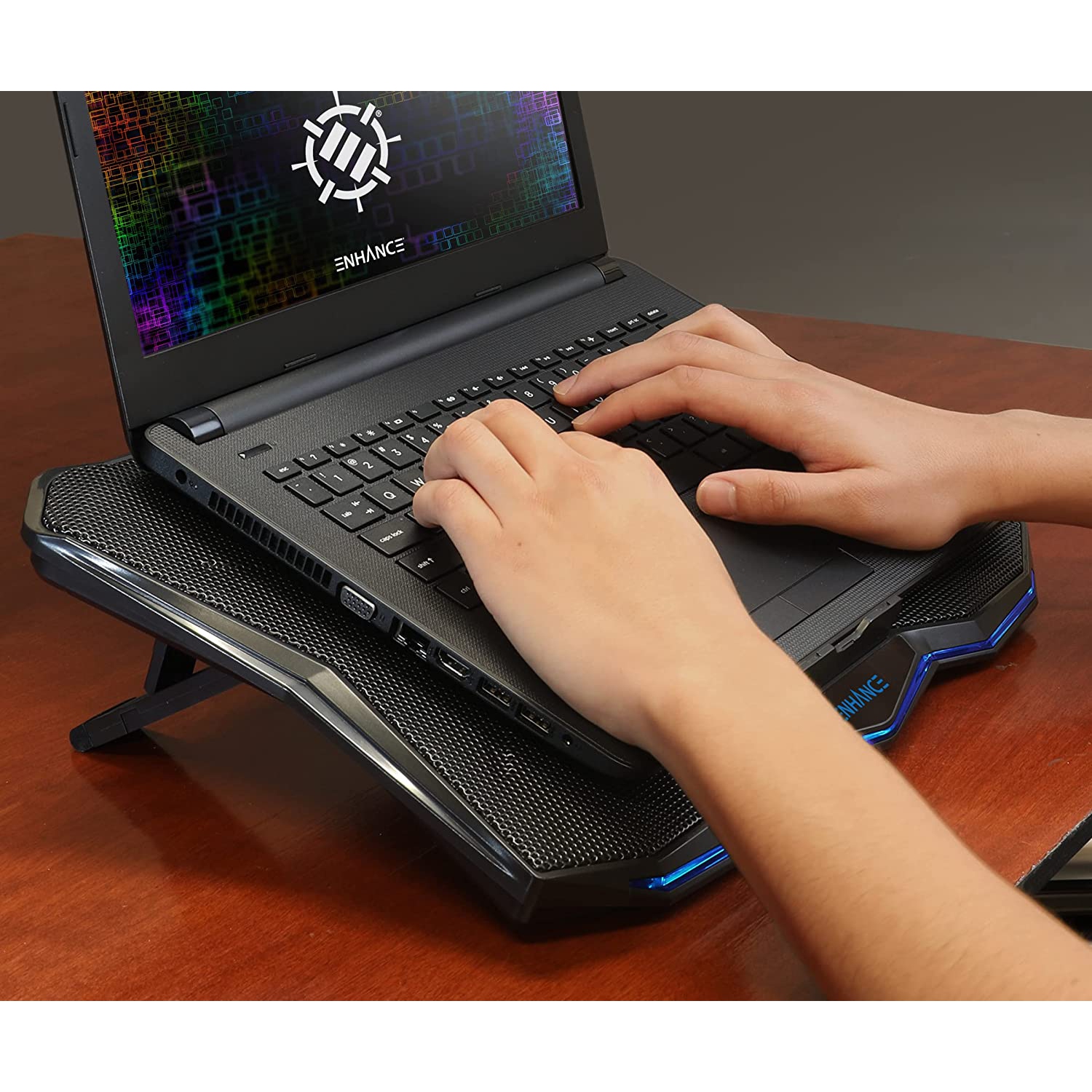 ENHANCE Cryogen 5 Gaming Laptop Cooling Pad Stand - Laptop Cooler with 7 Adjustable Height & Dual USB Ports for 17 inch Laptops - High Performance