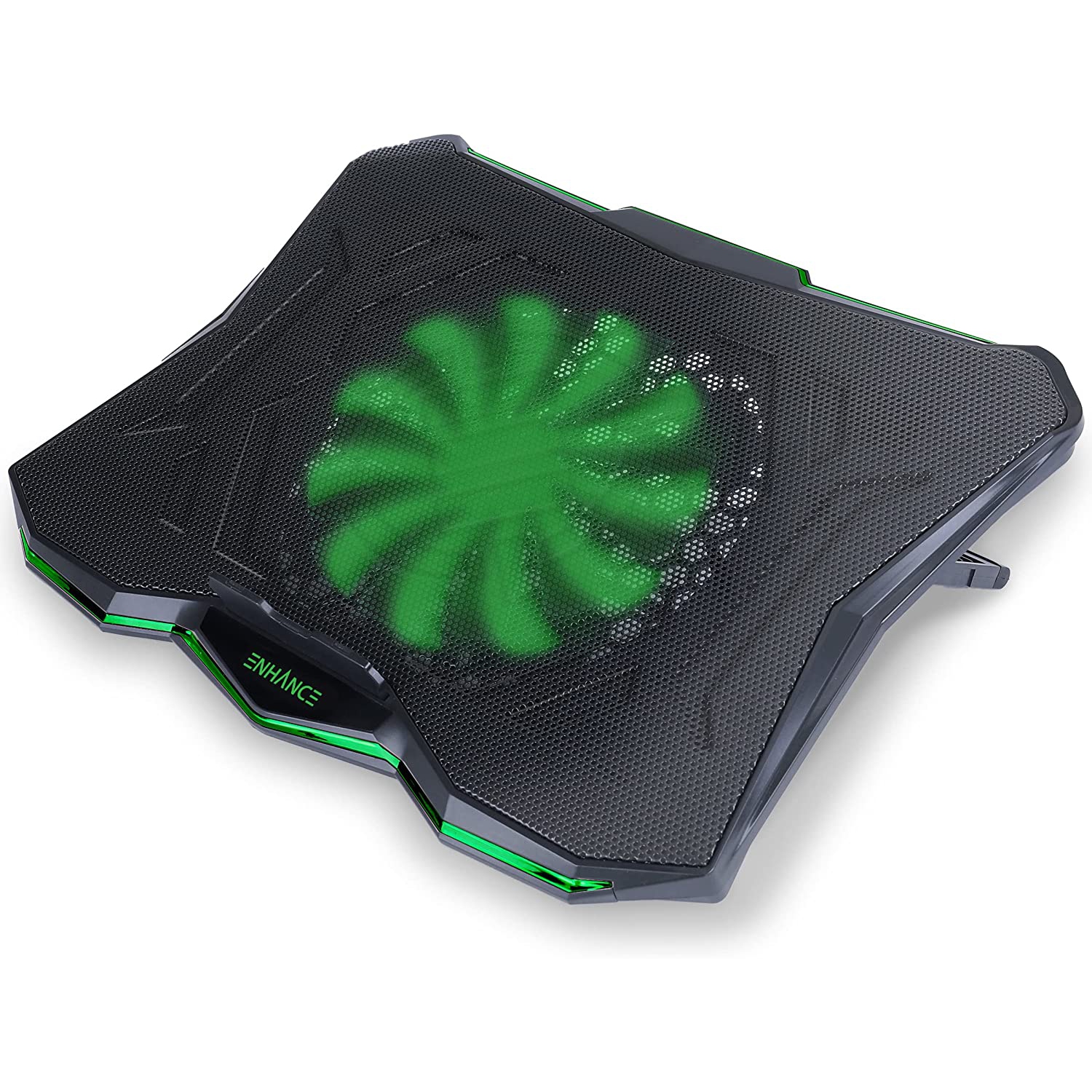 ENHANCE Cryogen 5 Gaming Laptop Cooling Pad Stand - Laptop Cooler with 7 Adjustable Height & Dual USB Ports for 17 inch Laptops - High Performance LED Laptop Fan 800 RPM - Green