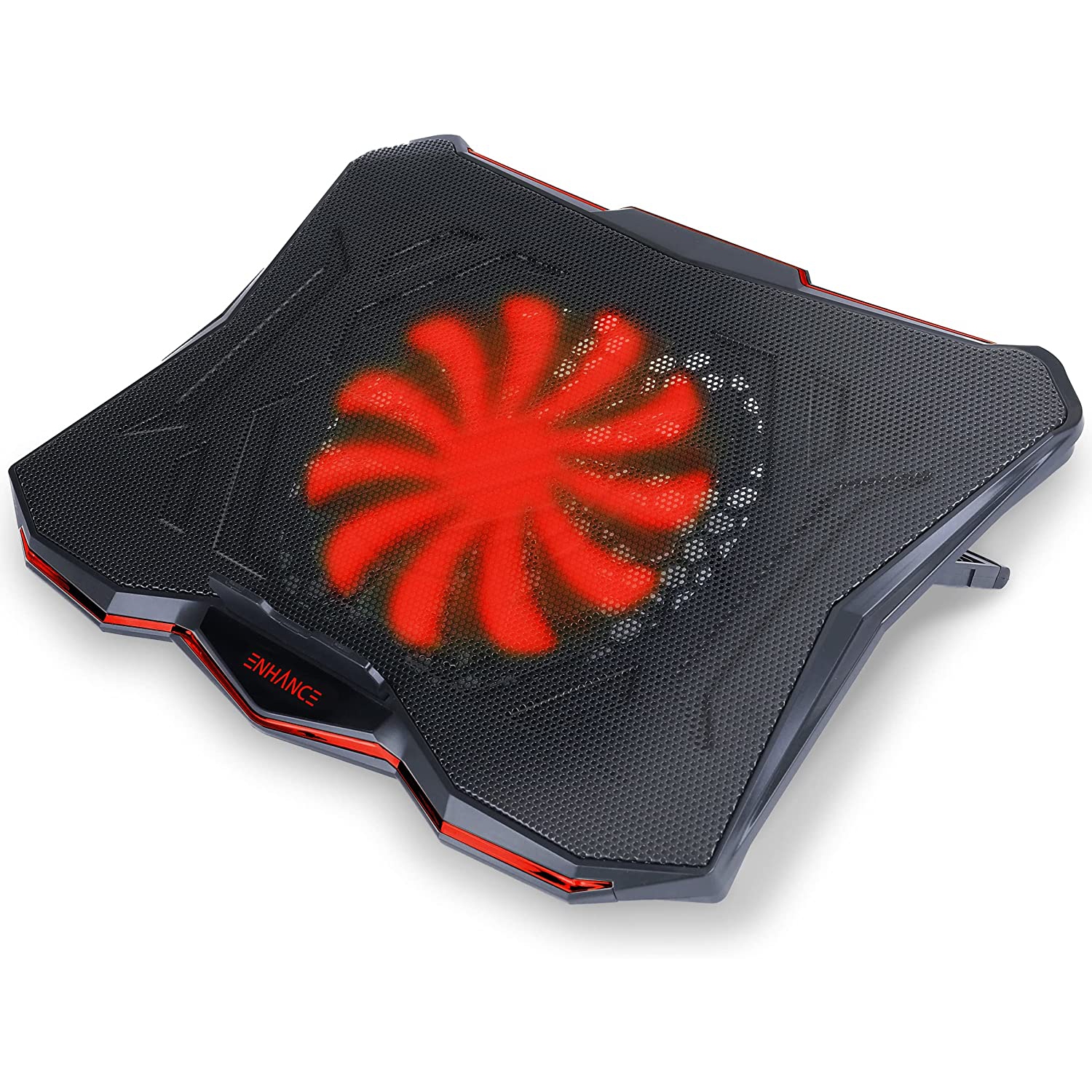 ENHANCE Cryogen 5 Gaming Laptop Cooling Pad Stand - Laptop Cooler with 7 Adjustable Height & Dual USB Ports for 17 inch Laptops - High Performance LED Laptop Fan 800 RPM - Red