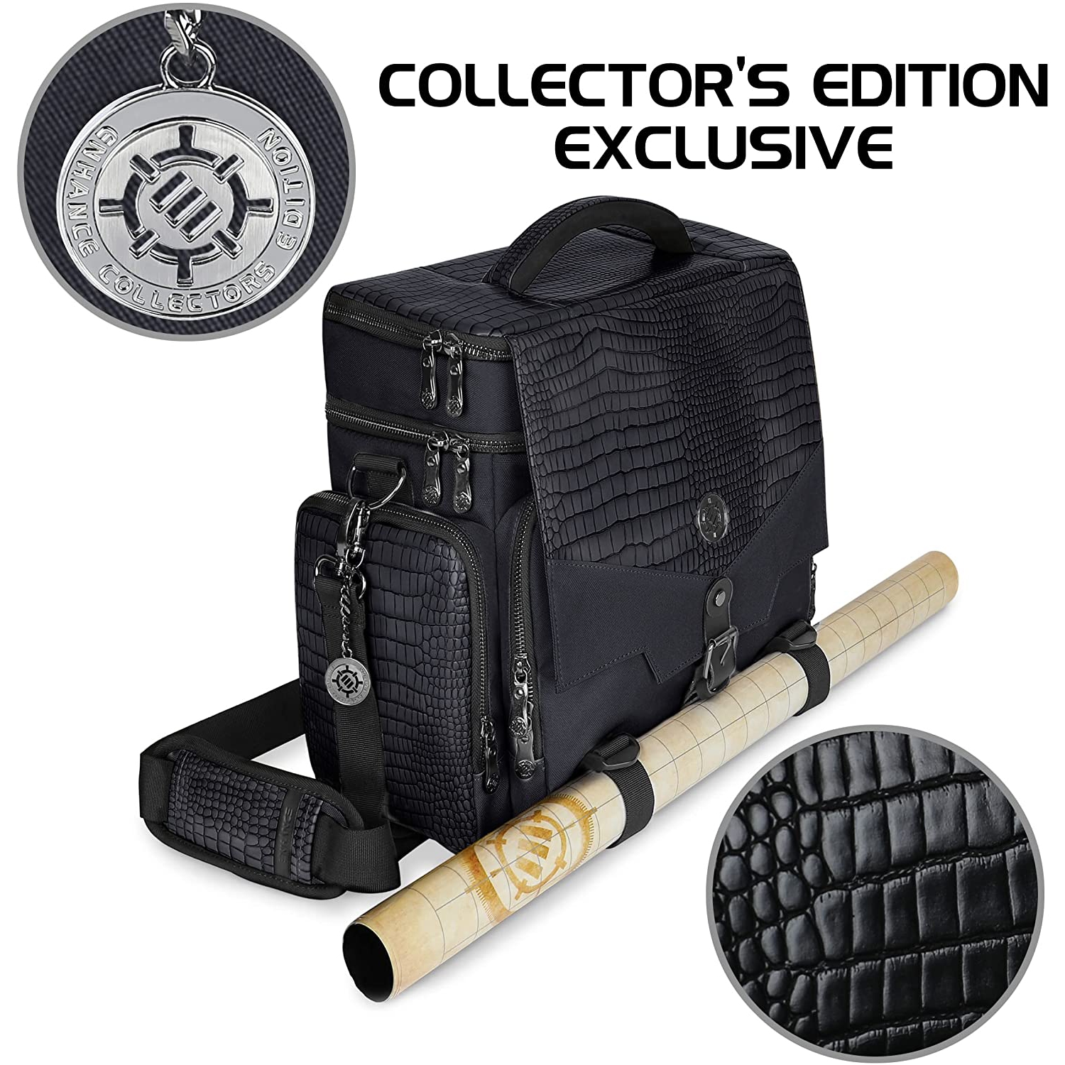 ENHANCE Collector's Edition RPG Adventurer's DND Bag – Sac de voyage extérieur avec coffre miniature de table, support de tapis, poches pour dés,