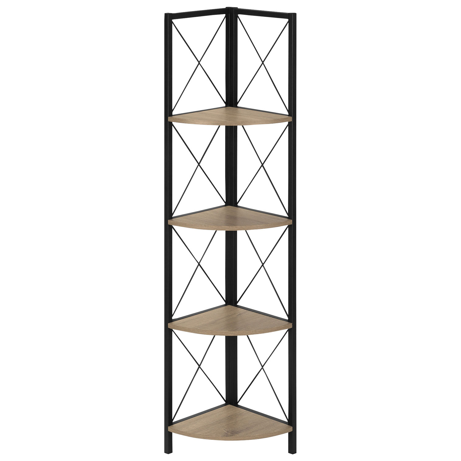 Monarch Specialties 60" 4-Shelf Metal Corner Bookcase - Dark Taupe