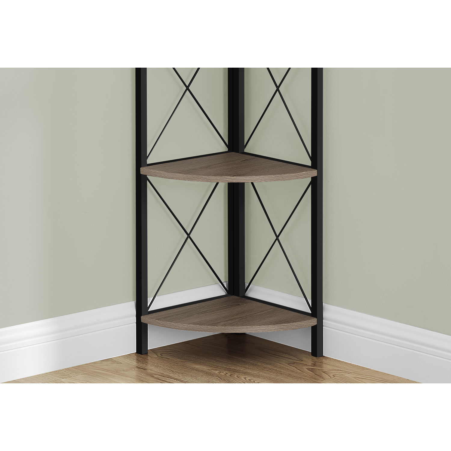 Monarch Specialties 60" 4-Shelf Metal Corner Bookcase - Dark Taupe