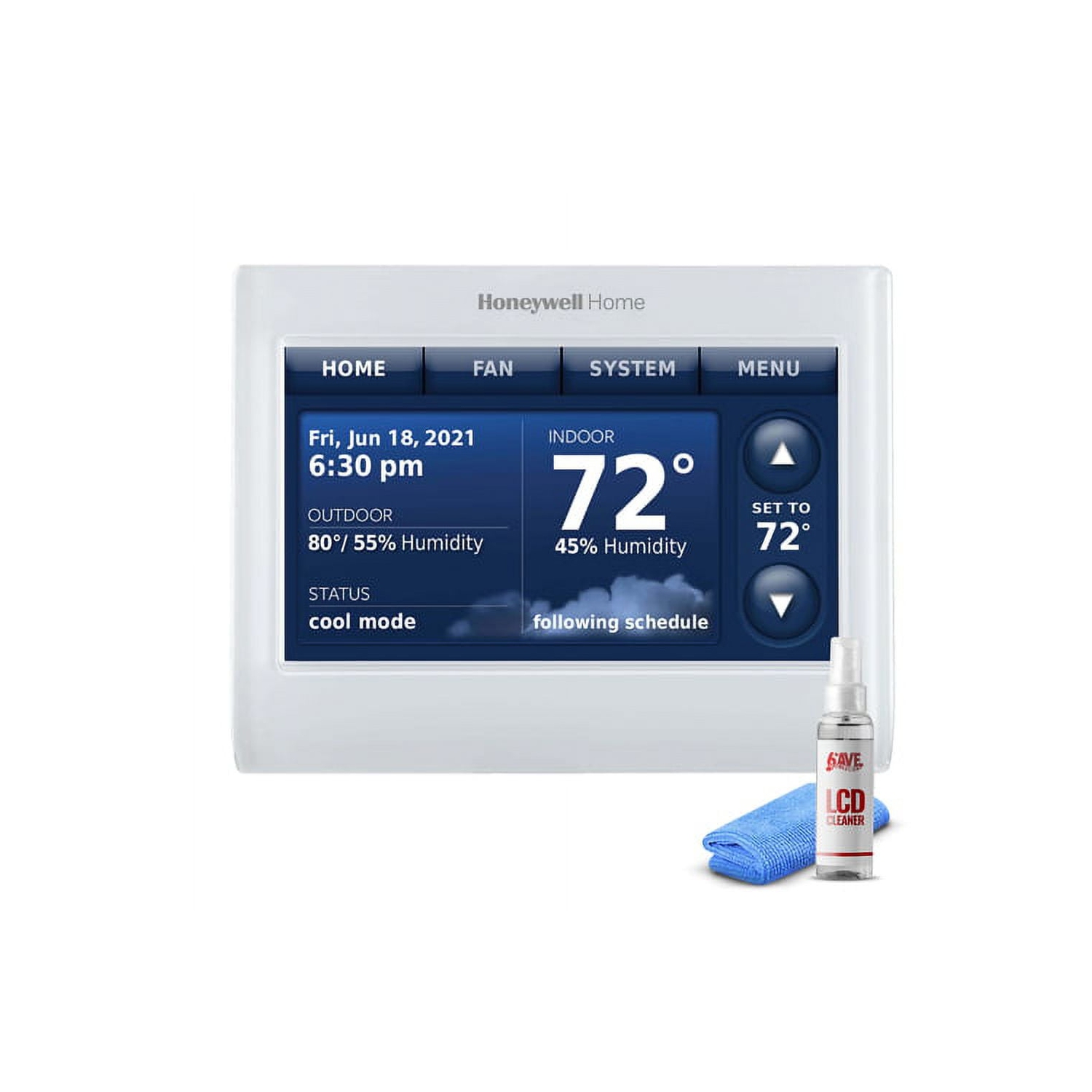 Thermostat à écran tactile couleur THX9421R5021WW Redlink Prestige IAQ de Honeywell avec trousse de nettoyage