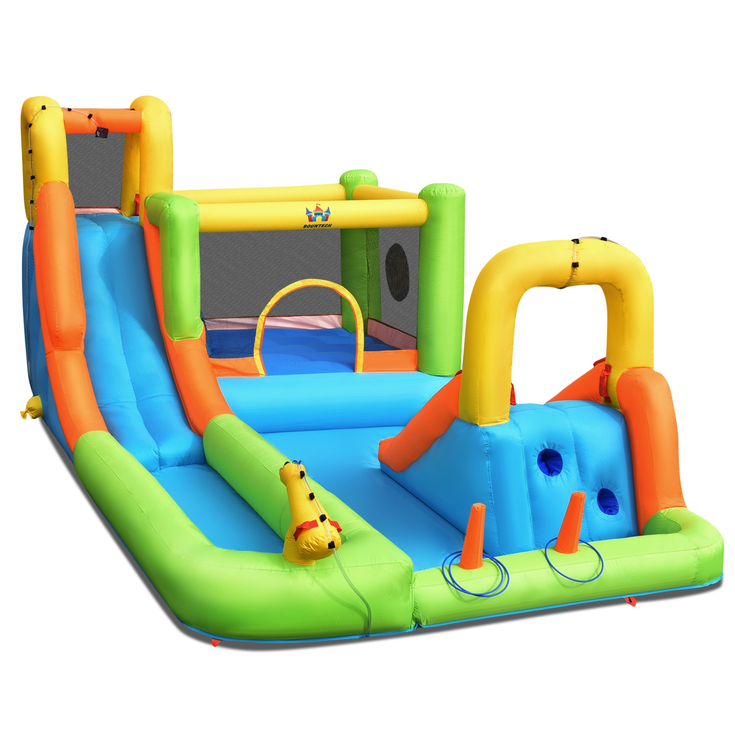 Topbuy Inflatable Bounce House Water Park with Double Slides & 950W Blower