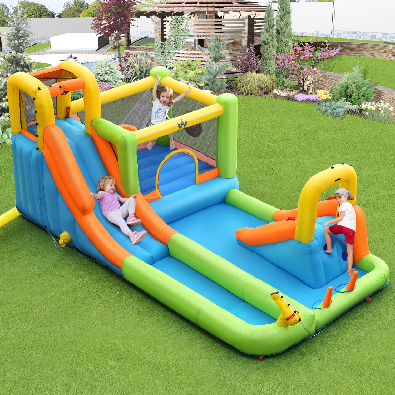 Topbuy Inflatable Bounce House Water Park with Double Slides
