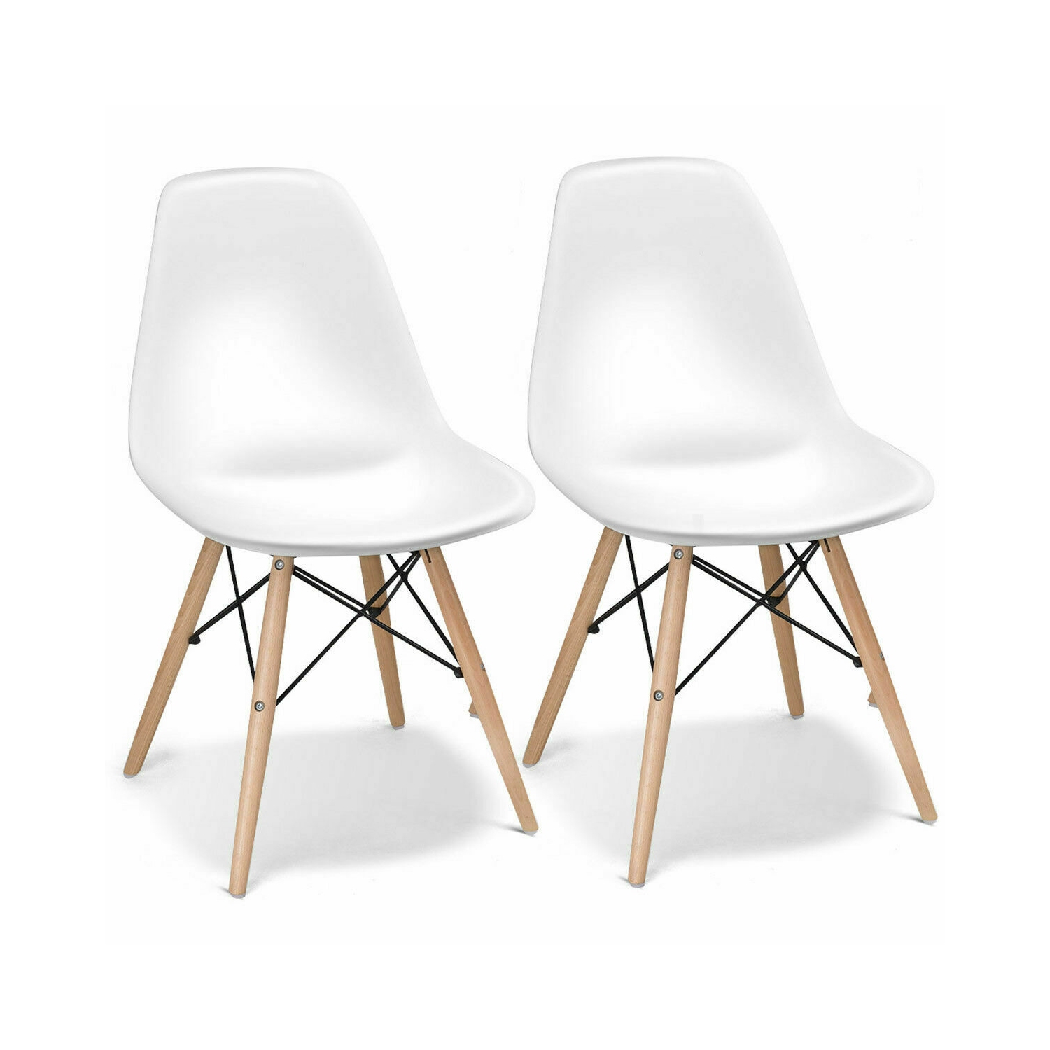 Topbuy 2-Piece Dining Chairs Modern Style Plastic DSW Chair with Linen Cushion Black/White/Blue