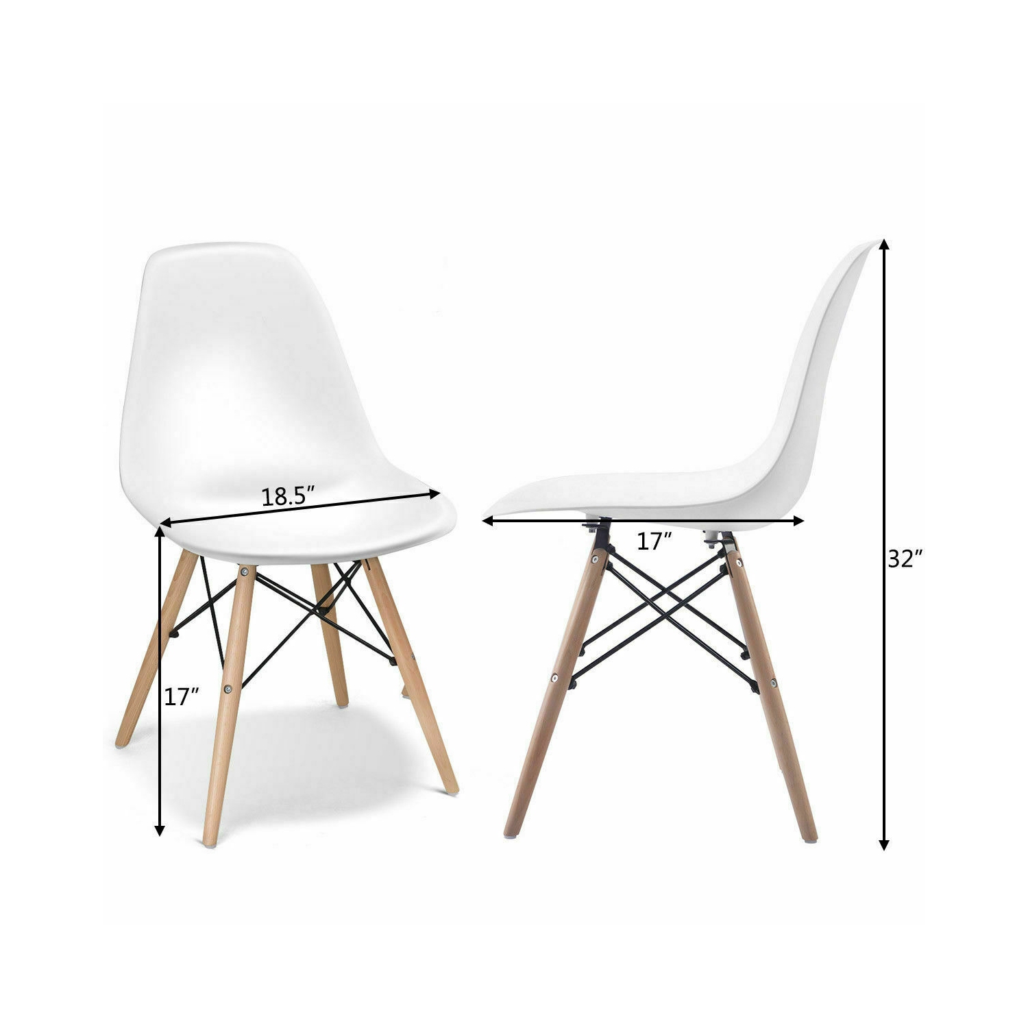 Topbuy 2-Piece Dining Chairs Modern Style Plastic DSW Chair with Linen Cushion Black/White/Blue