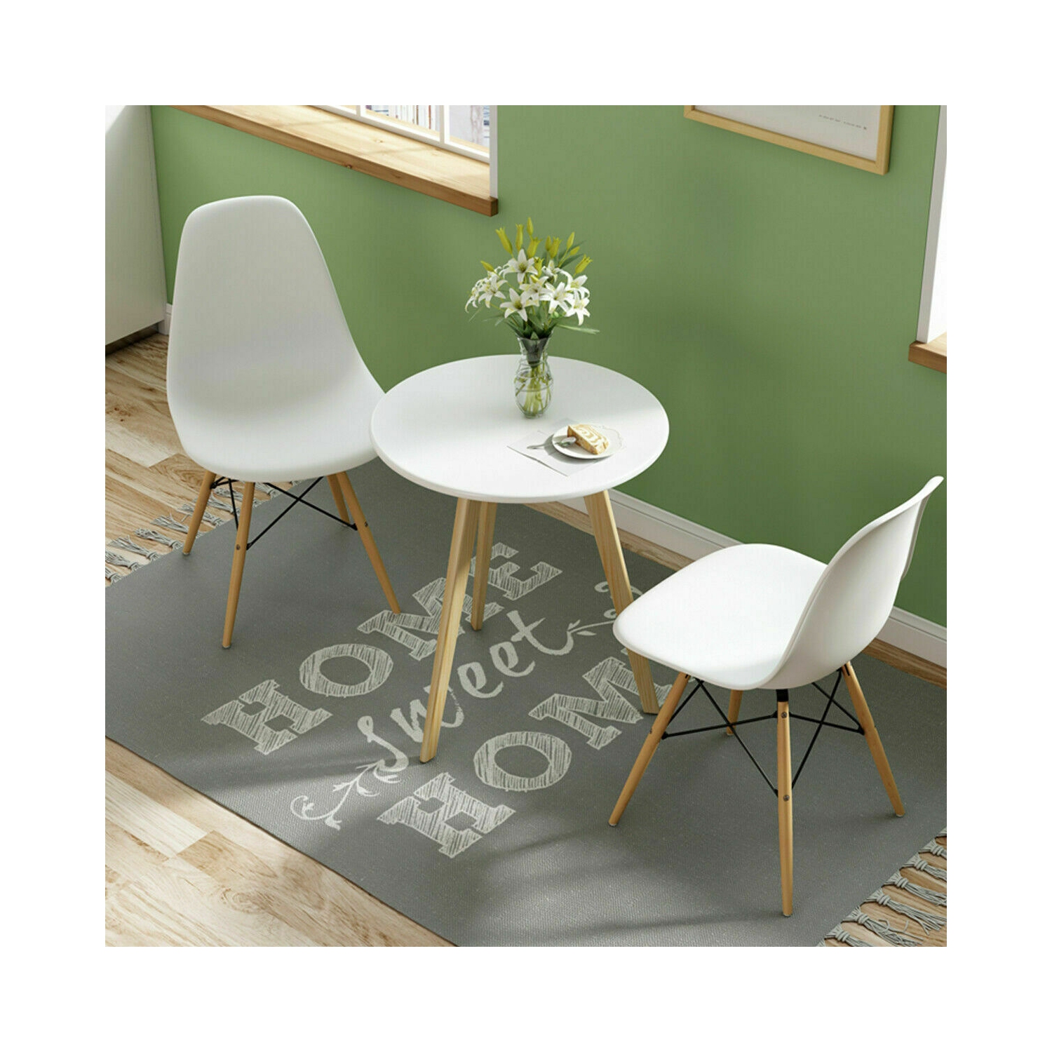 Topbuy 2-Piece Dining Chairs Modern Style Plastic DSW Chair with Linen Cushion Black/White/Blue