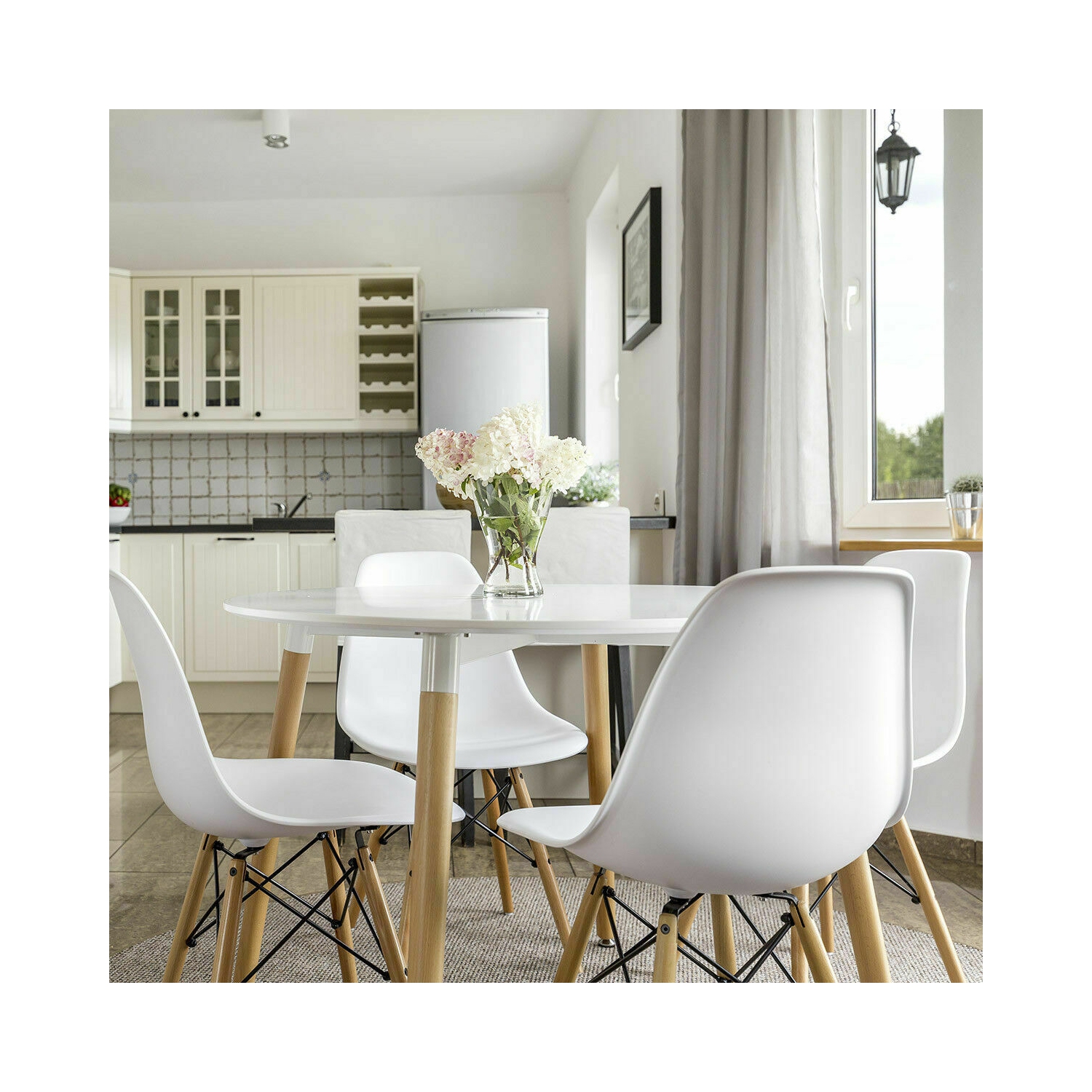 Topbuy 2-Piece Dining Chairs Modern Style Plastic DSW Chair with Linen Cushion Black/White/Blue