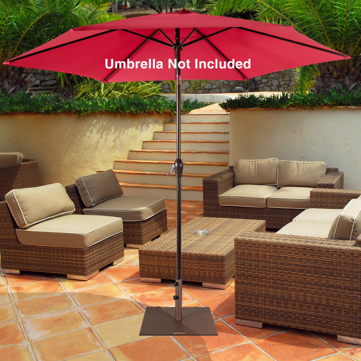 Topbuy 50 lbs Outdoor Umbrella Stand, Heavy Duty Patio Umbrella Base W/ Built-in Rolling Wheels & Handle