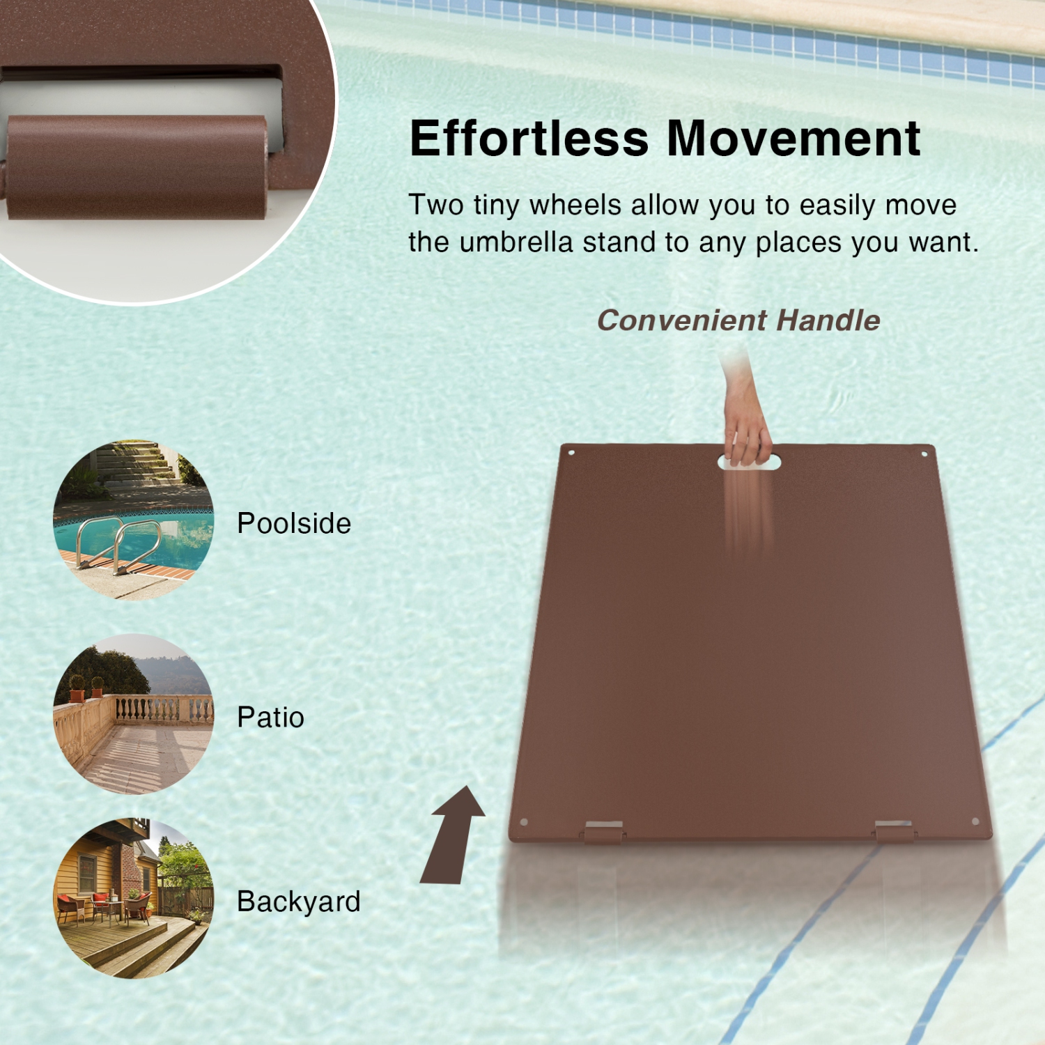 Topbuy 50 lbs Outdoor Umbrella Stand, Heavy Duty Patio Umbrella Base W/ Built-in Rolling Wheels & Handle