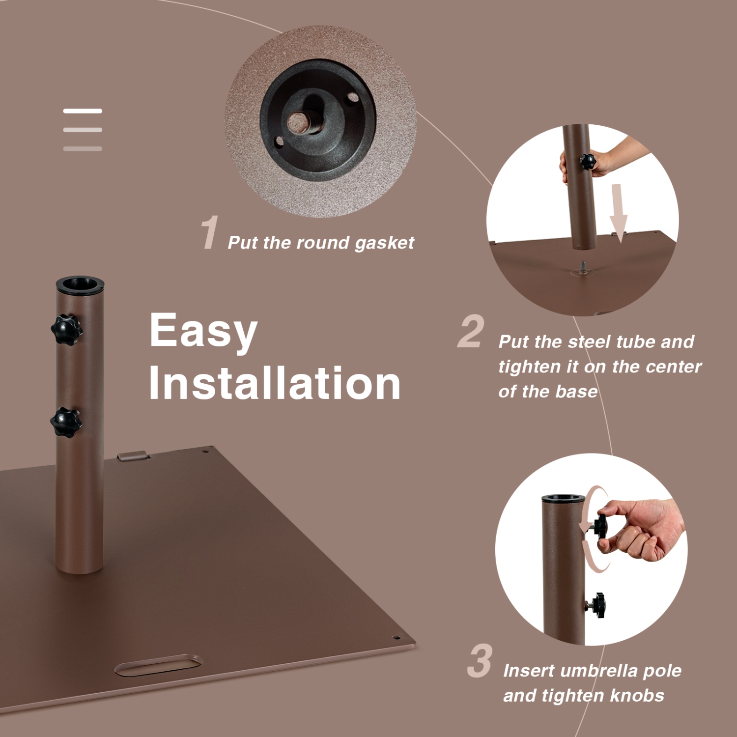 Topbuy 50 lbs Outdoor Umbrella Stand, Heavy Duty Patio Umbrella Base W/ Built-in Rolling Wheels & Handle