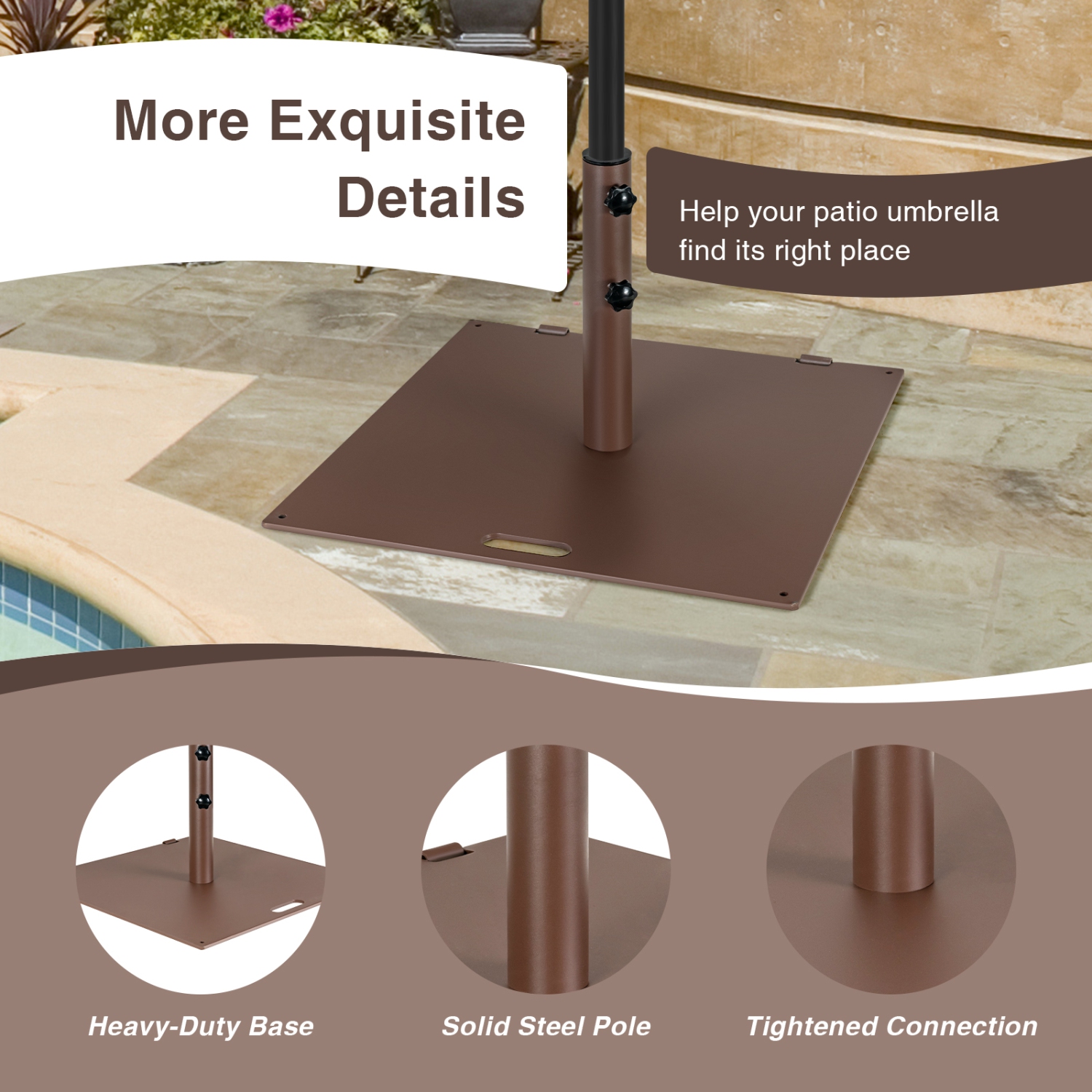 Topbuy 50 lbs Outdoor Umbrella Stand, Heavy Duty Patio Umbrella Base W/ Built-in Rolling Wheels & Handle