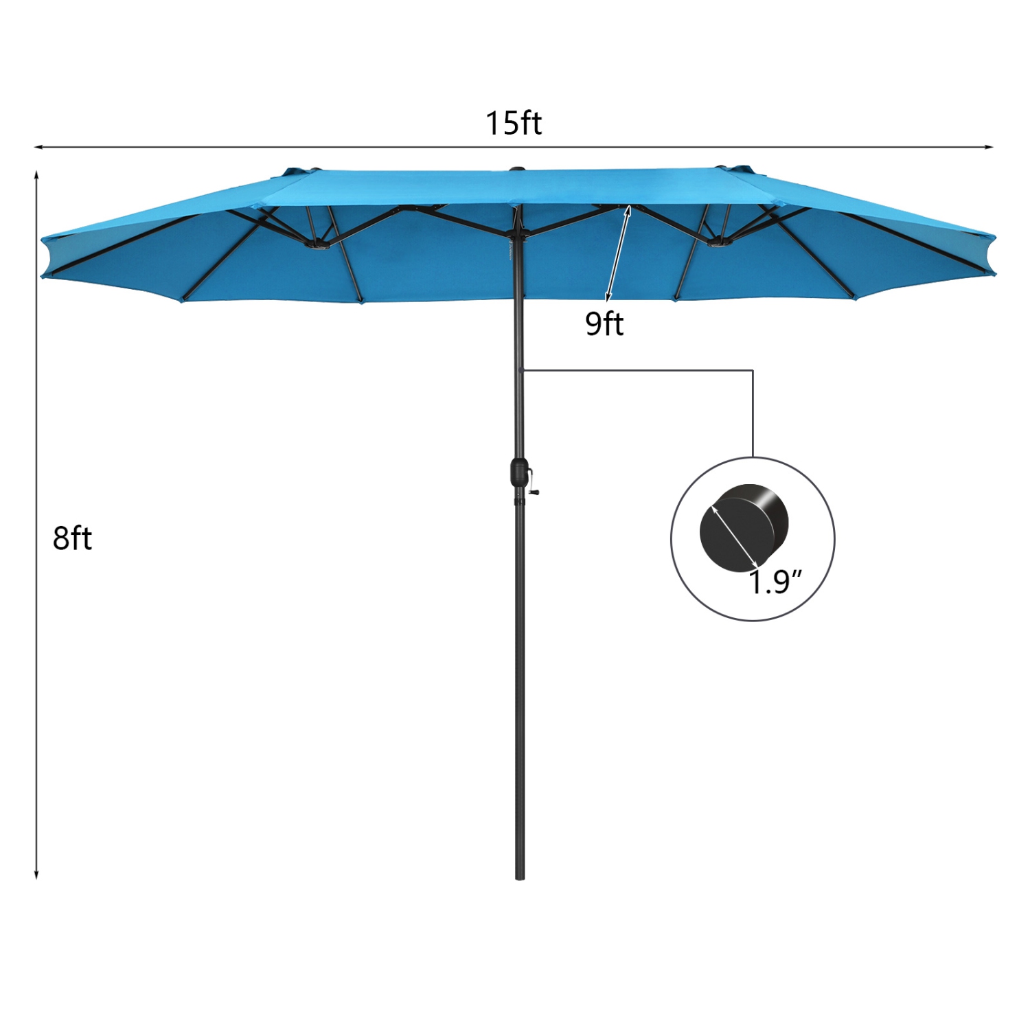 Patiojoy 15FT Double-Sided Twin Patio Umbrella with Base Extra-Large Market Umbrella for Outdoor Beige/Coffee/Wine/Blue/Navy/Orange/Turquoise