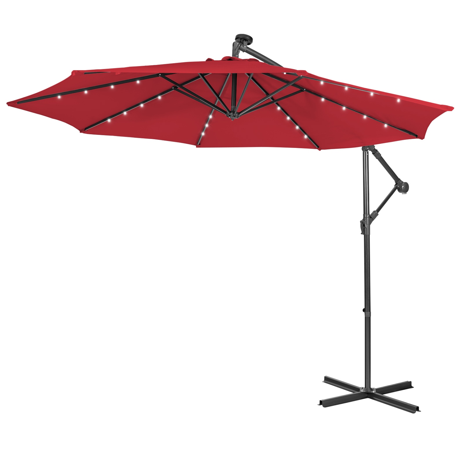 Patiojoy 10FT Patio Umbrella with 32 LED Lights Solar Powered Pool Umbrellas 8 Ribs Cantilever Offset Umbrella for Outdoor Beige/Coffee/Blue/Navy/Wine