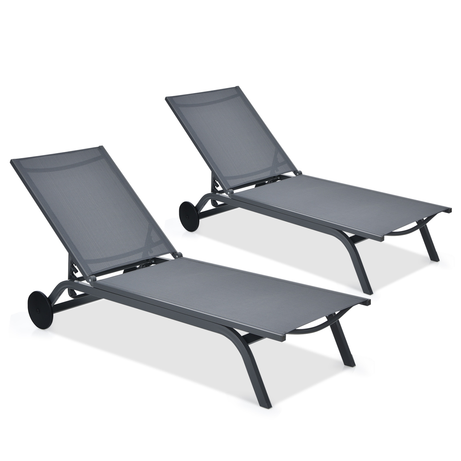 Topbuy Outdoor Aluminum Chaise Lounge Recliner Chair with Adjustable Backrest Black/Brown/Grey