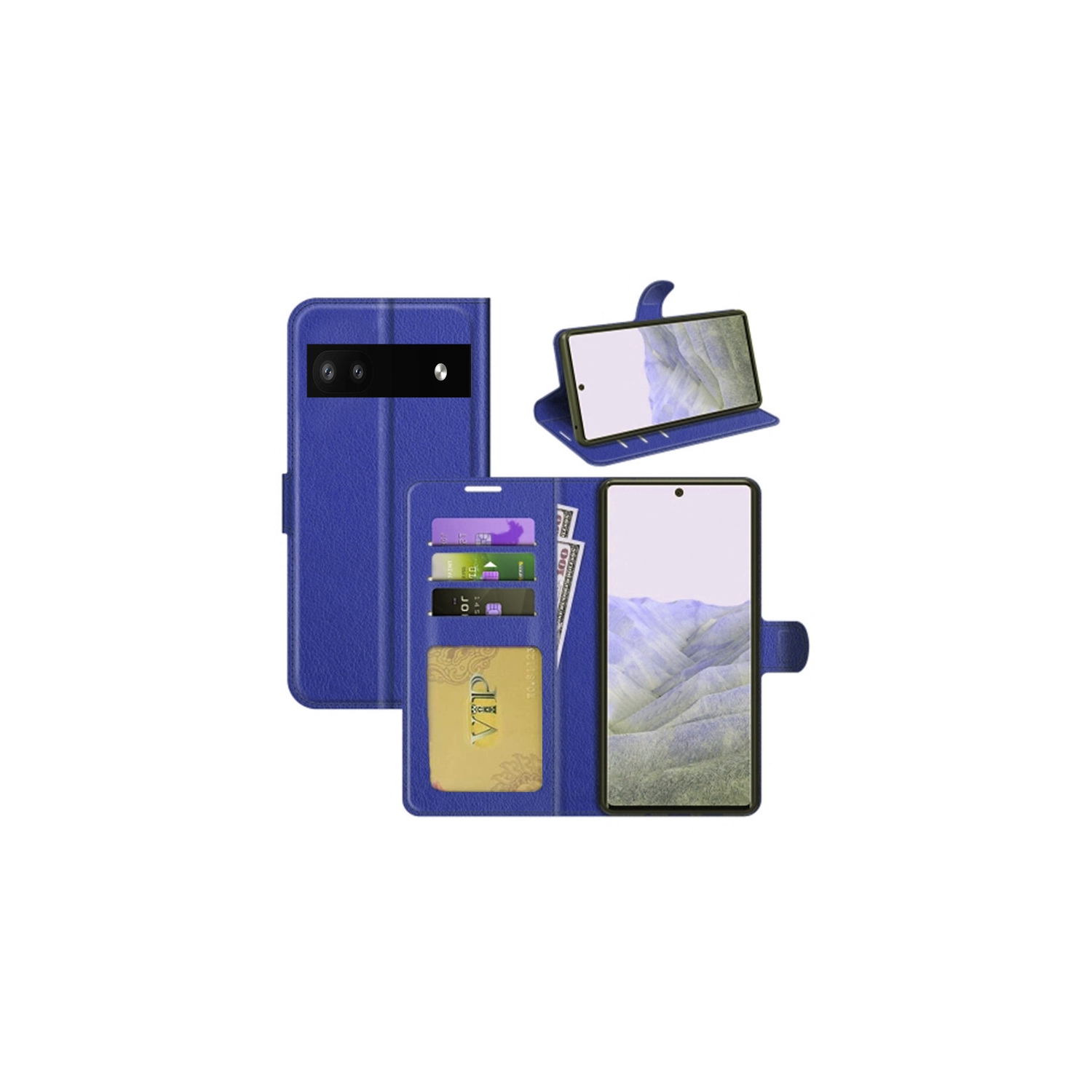 [CS] Google Pixel 6A 5G 2022 Case, Magnetic Leather Folio Wallet Flip Case Cover with Card Slot, Navy