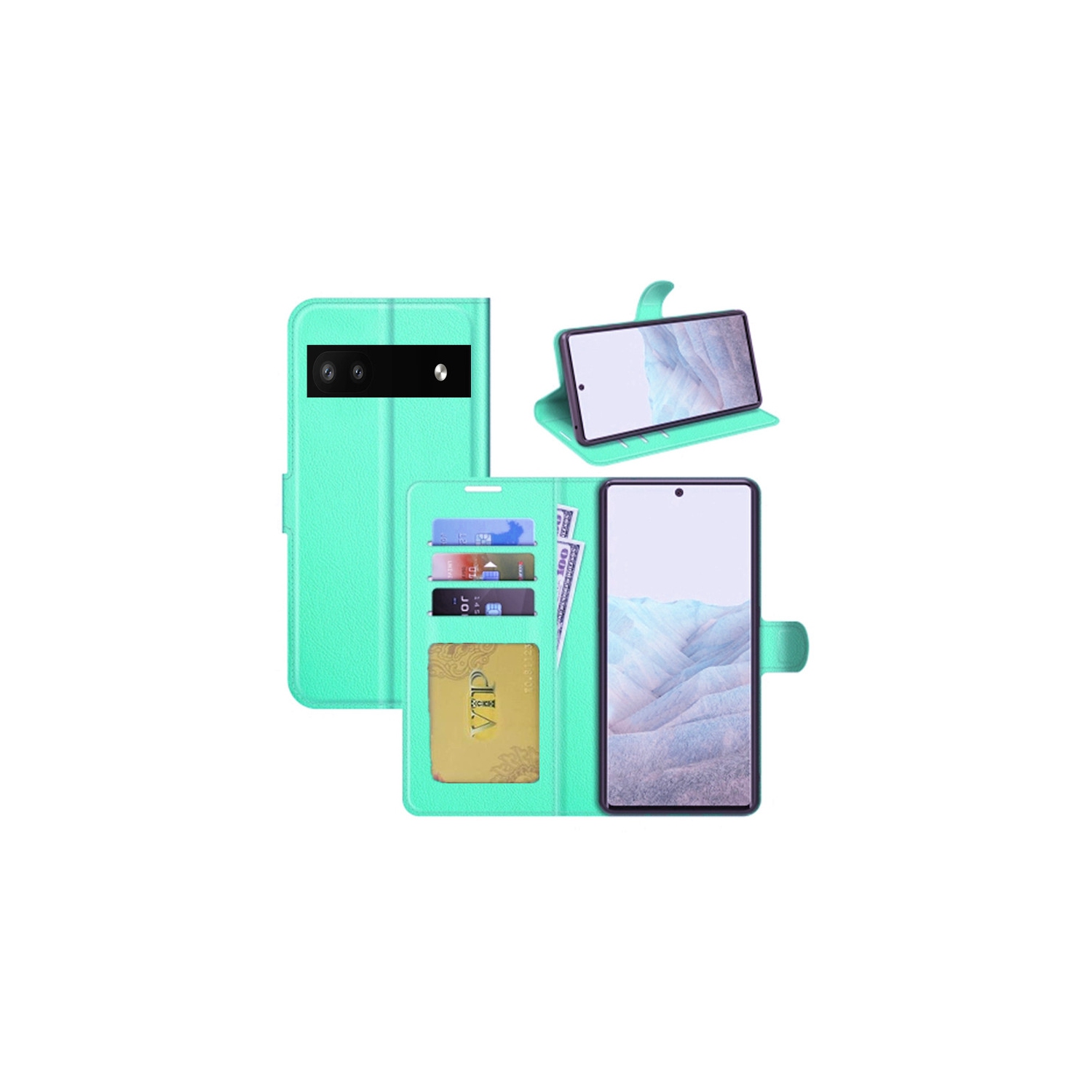 [CS] Étui pour Pixel 6&nbsp;A 5G 2022 de Google, étui folio en cuir magnétique à rabat avec fente pour carte, sarcelle