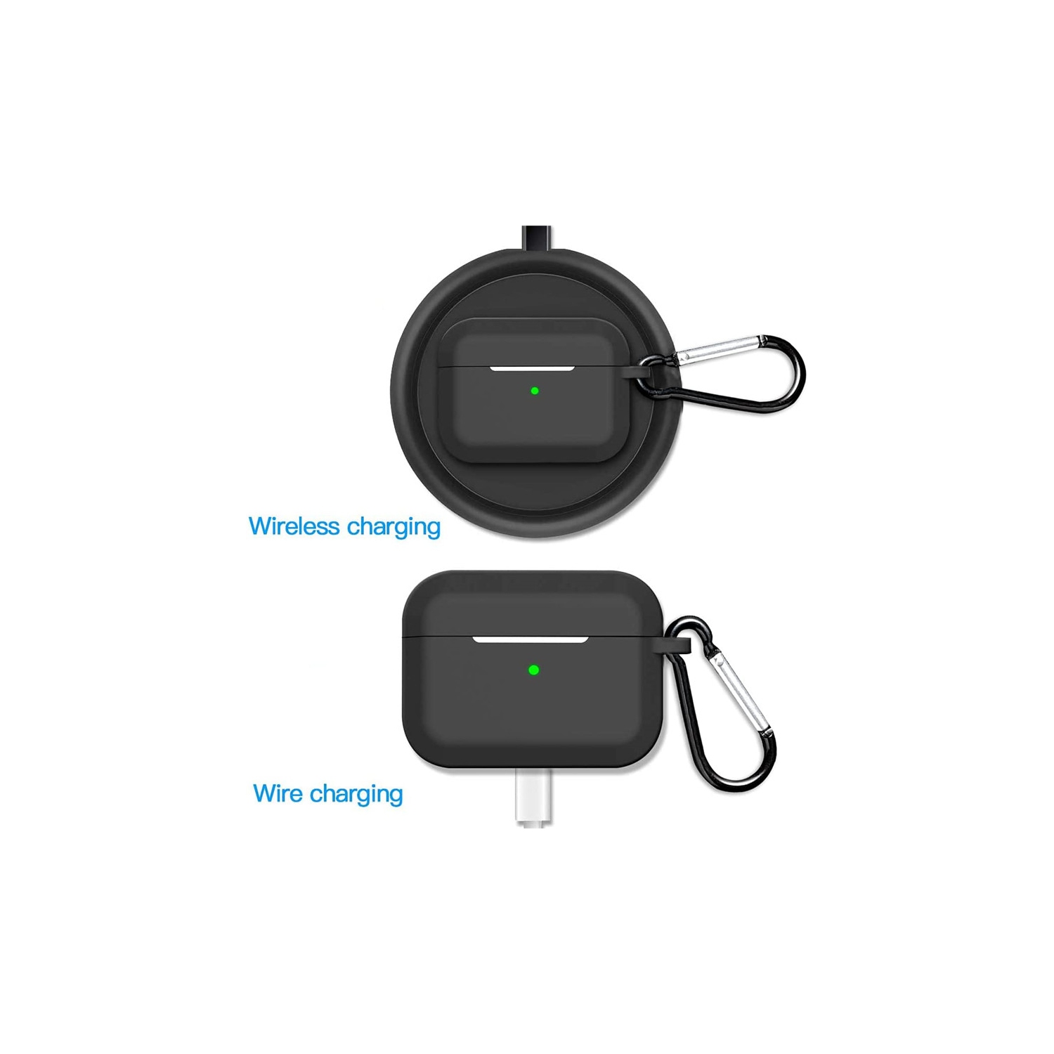 [CS] Étui AirPods Étui en silicone mince et souple Étui protecteur antidérapant avec porte-clés pour Apple AirPods 3 3ᵉ gén., noir