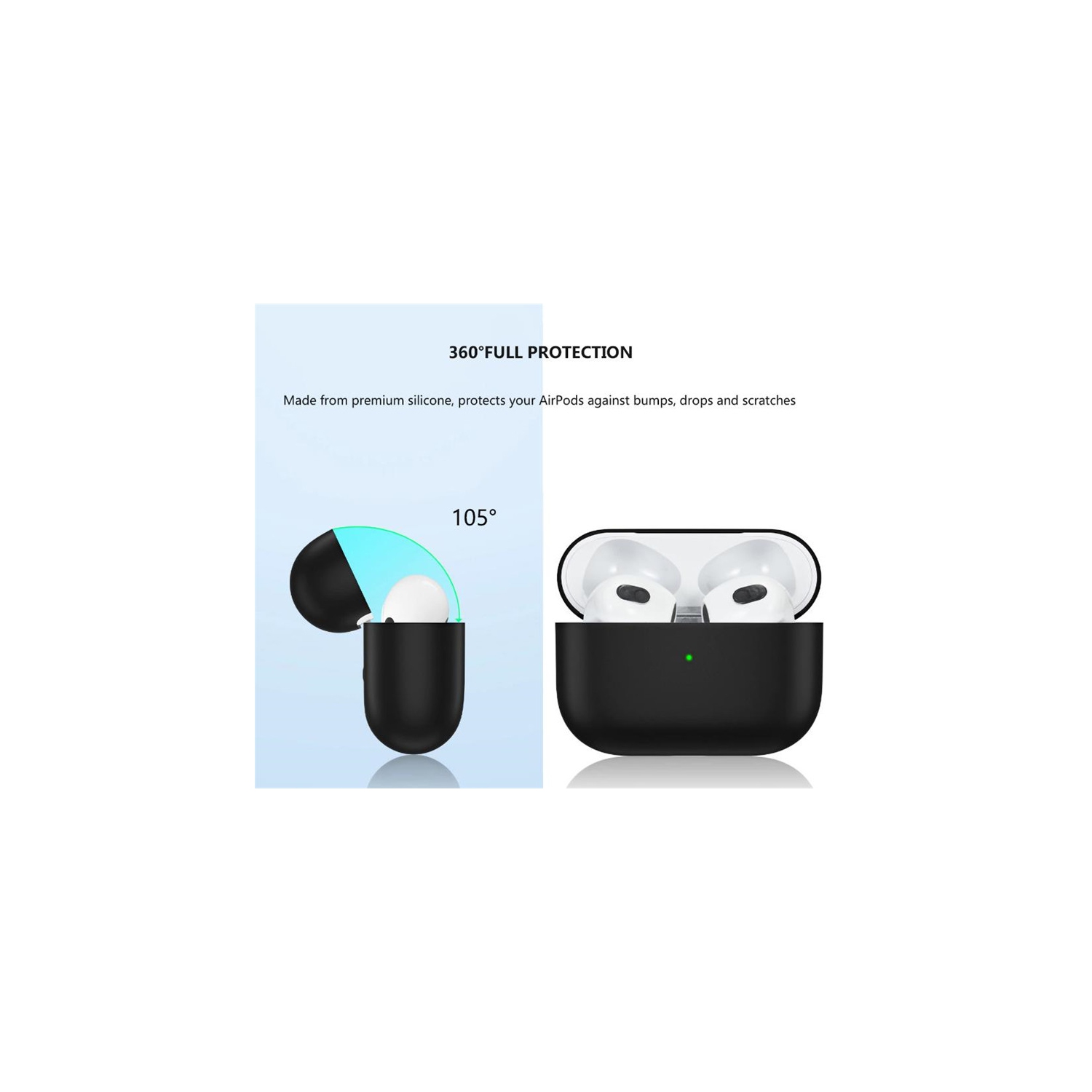 [CS] Étui AirPods Étui en silicone mince et souple Étui protecteur antidérapant avec porte-clés pour Apple AirPods 3 3ᵉ gén., noir