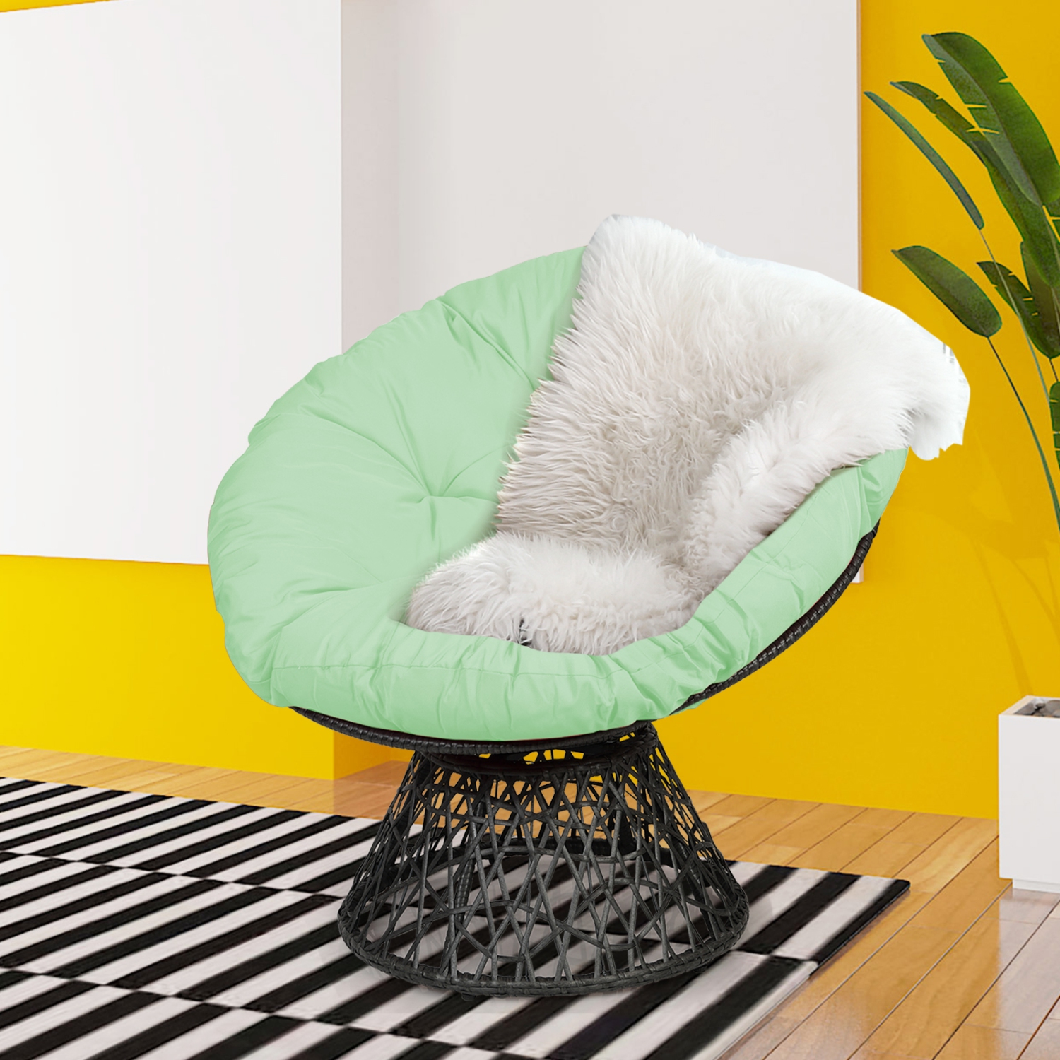 Chaise ergonomique en rotin Papasan de PatioJoy – coussin pivotant 360°, résistant aux intempéries, extérieur/intérieur, rouge/noir/vert