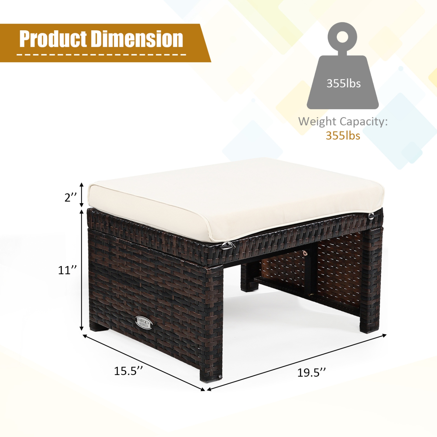 Patiojoy 2 PCS Outdoor Wicker Ottoman Patio Rattan Furniture Metal Footrest Seat Square Footstool with Cushion