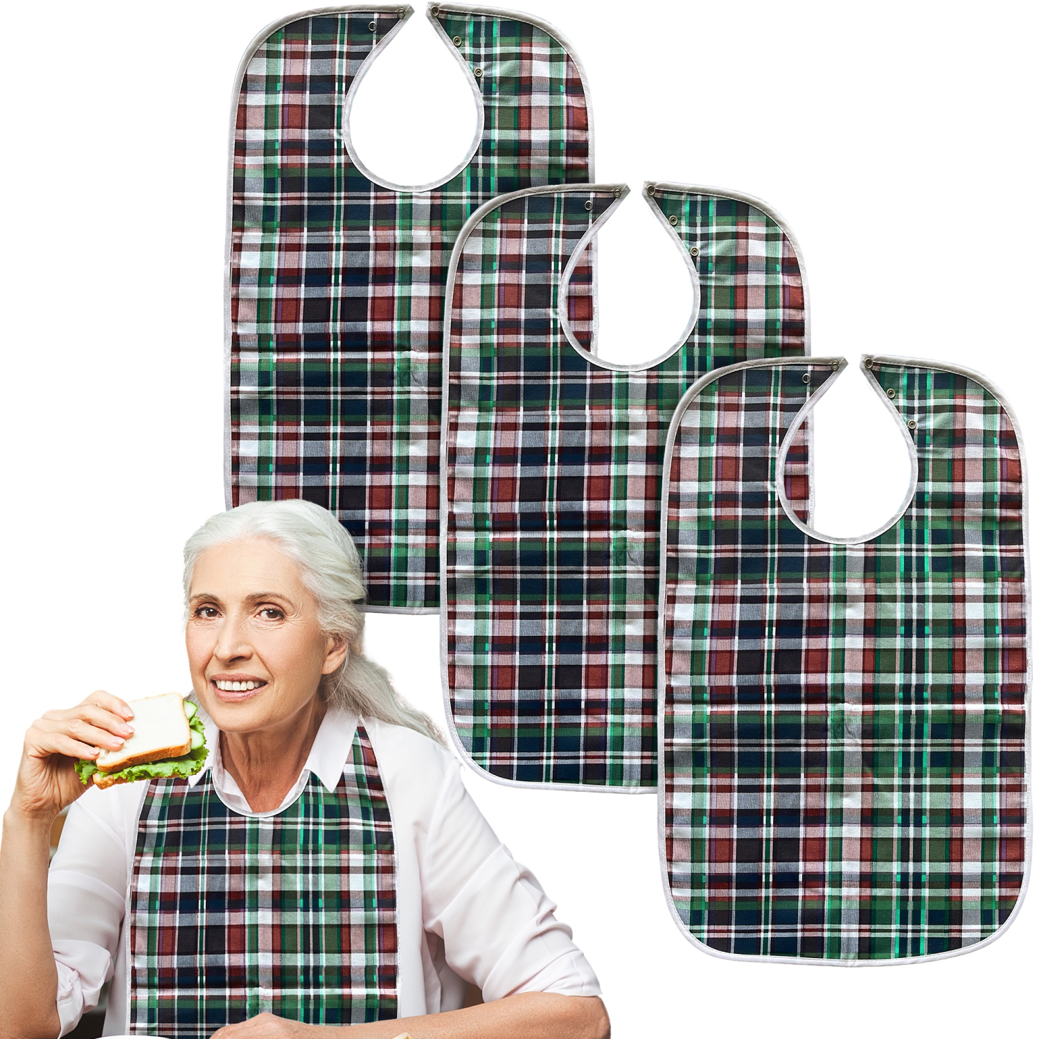 Bavette étanche et réutilisable pour adultes Bibs à fermeture à pression Bibs à dos de protection en miettes pour adultes pour enfants et femmes -