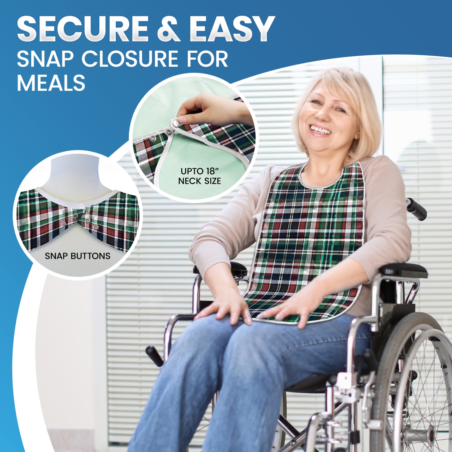 Bavette étanche et réutilisable pour adultes Bibs à fermeture à pression Bibs à dos de protection en miettes pour adultes pour enfants et femmes -