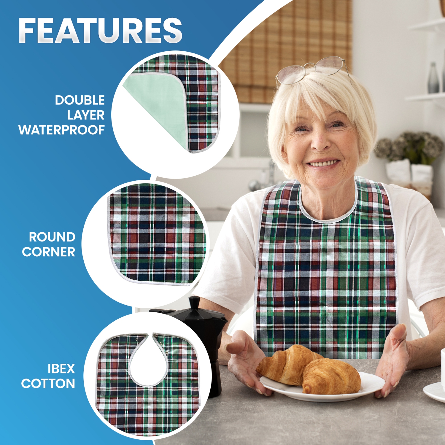 Bavette étanche et réutilisable pour adultes Bibs à fermeture à pression Bibs à dos de protection en miettes pour adultes pour enfants et femmes -