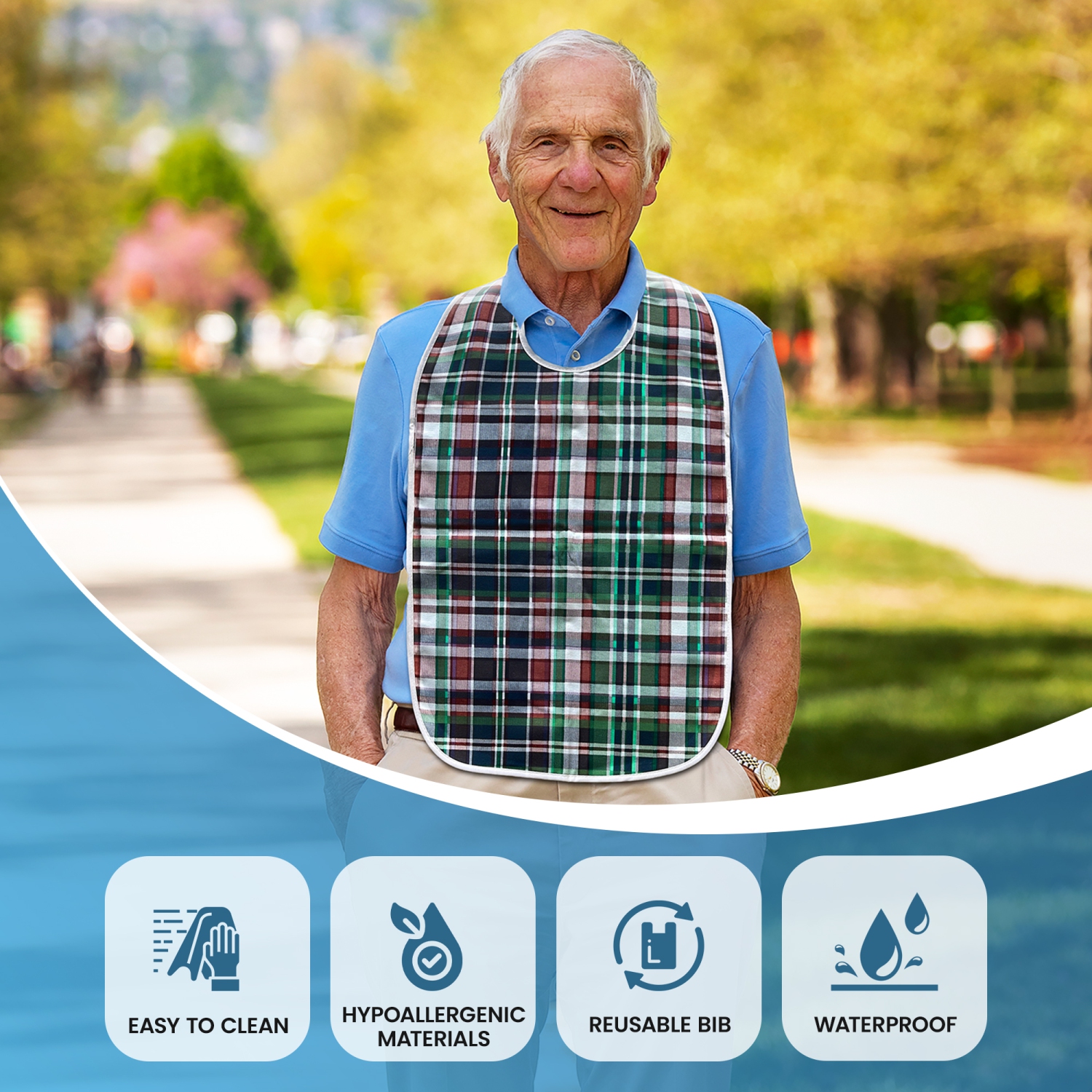 Bavette étanche et réutilisable pour adultes Bibs à fermeture à pression Bibs à dos de protection en miettes pour adultes pour enfants et femmes -