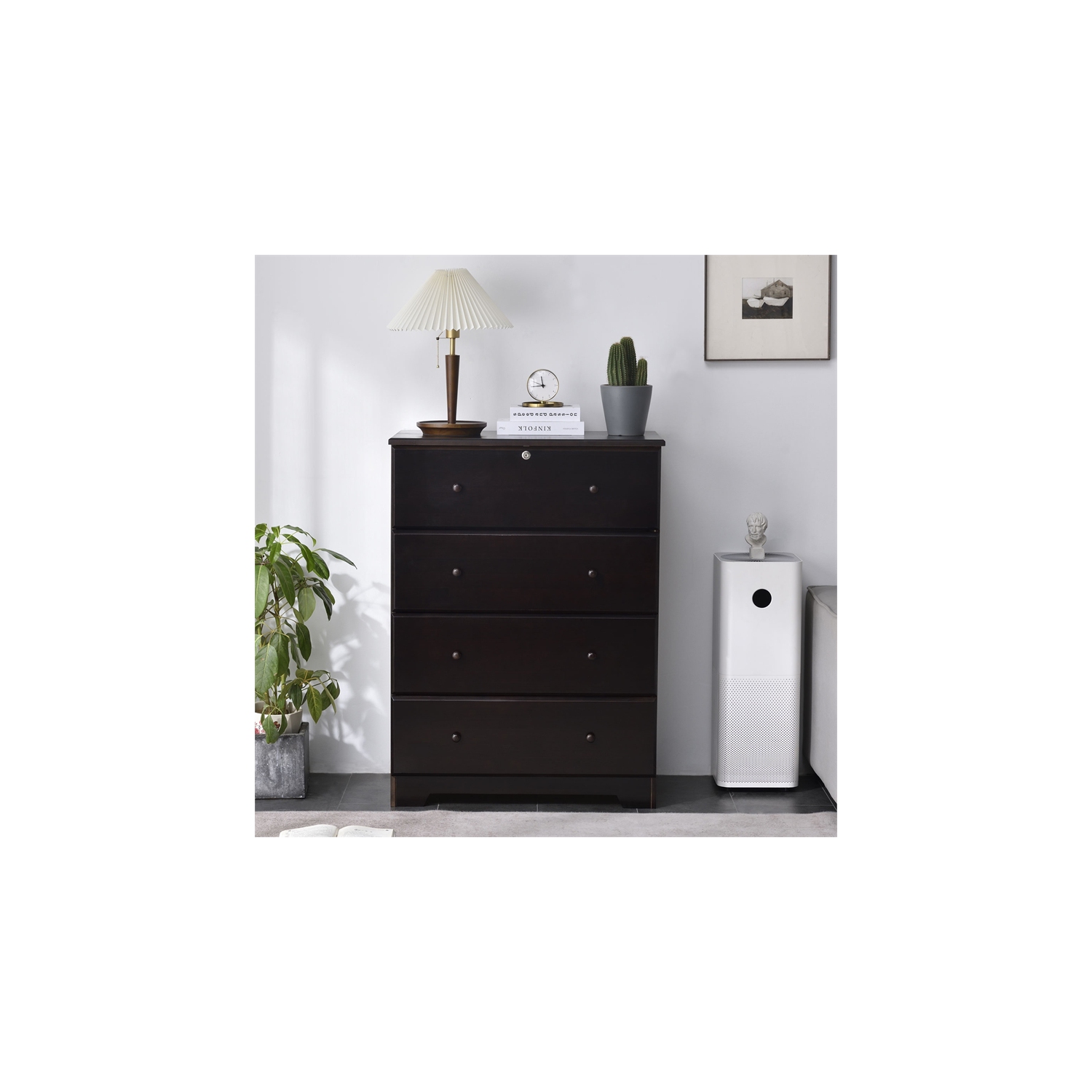 Better Home Products Isabela Solid Pine Wood 4 Drawer Chest Dresser in Tobacco