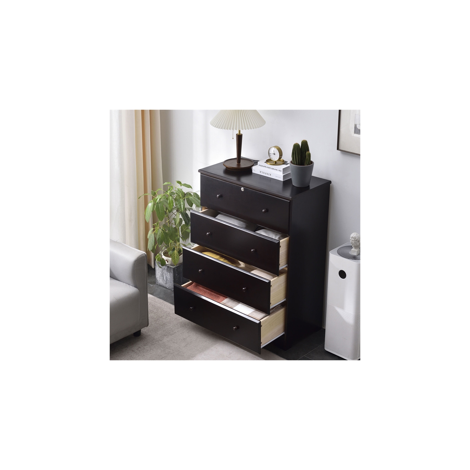 Better Home Products Isabela Solid Pine Wood 4 Drawer Chest Dresser in Tobacco