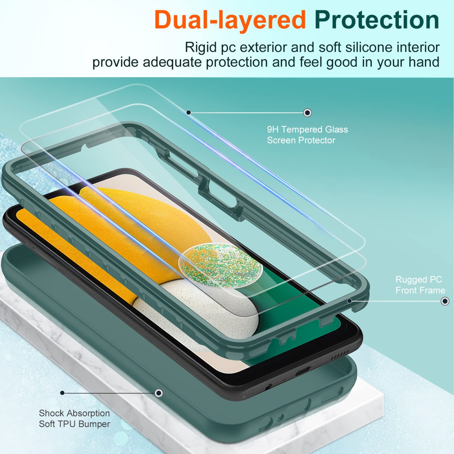LeYi for Samsung Galaxy A13 5G Phone Case with 2 x Tempered Glass Screen Protector , Full-Body Shockproof Soft Liquid Silic