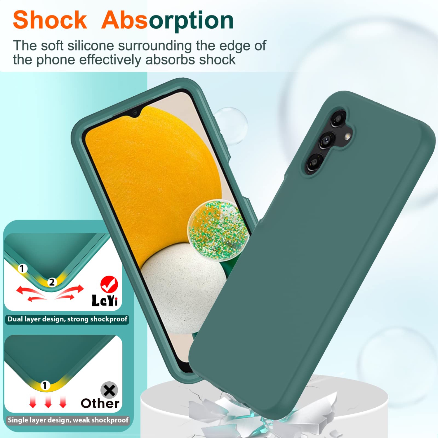 LeYi for Samsung Galaxy A13 5G Phone Case with 2 x Tempered Glass Screen Protector , Full-Body Shockproof Soft Liquid Silic