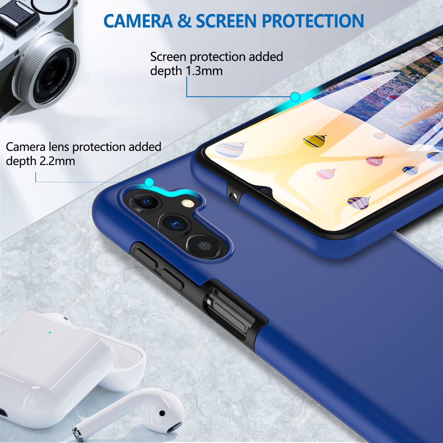 Samsung A13 Case, Samsung Galaxy A13 5G Case, Fin2feel Full Body Shockproof Bumper Case with Built-in Screen Protector Scrat