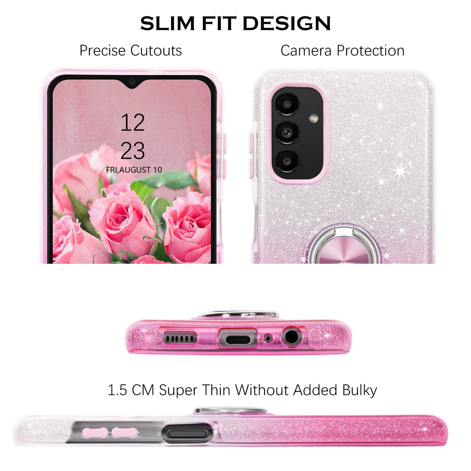 Samsung Galaxy A13 Case Slim Sparkly Glitter Samsung Galaxy A13 5G Case with Rotatable Ring Holder TPU Case Cover for Samsung Galaxy A13 5G 6.5 inch,