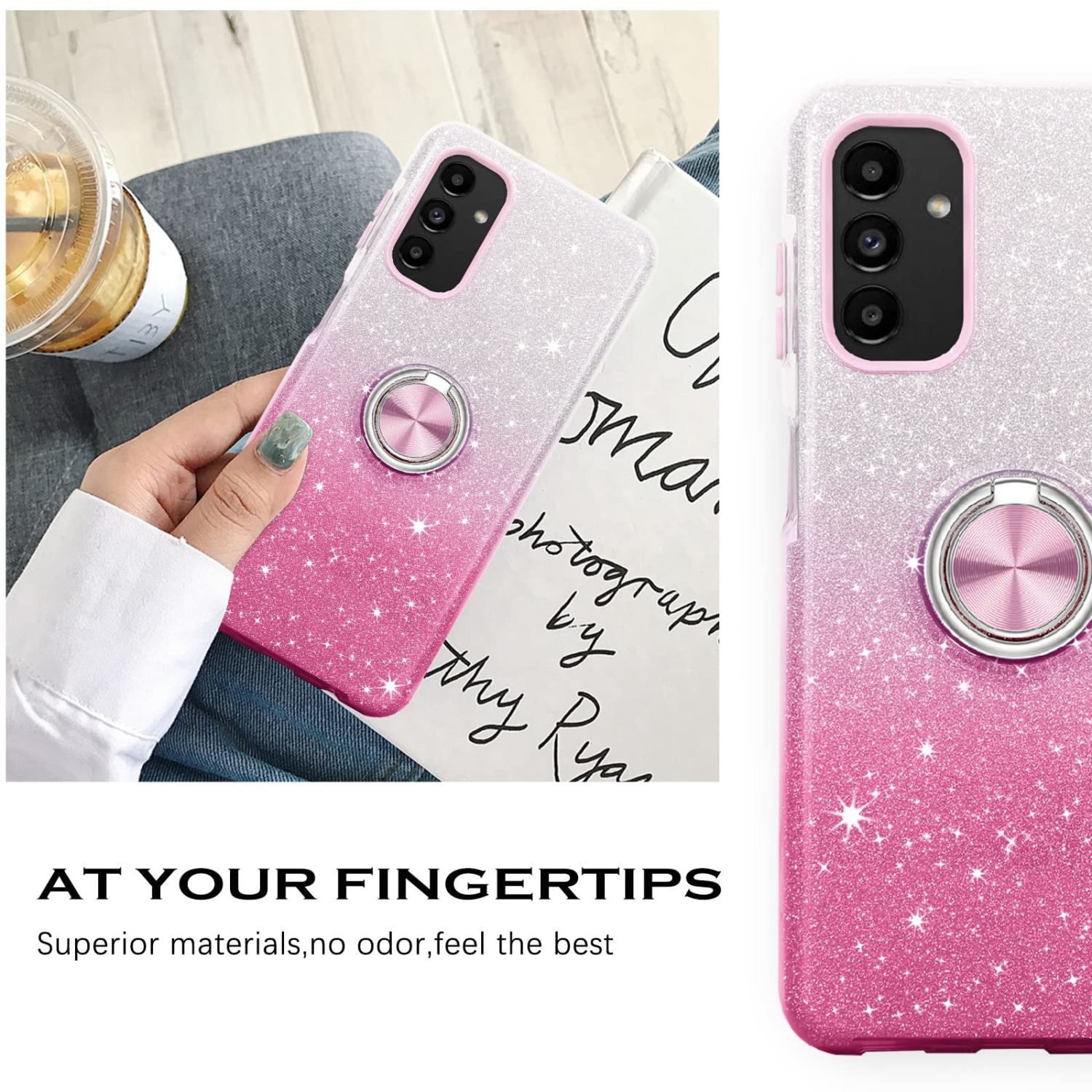 Samsung Galaxy A13 Case Slim Sparkly Glitter Samsung Galaxy A13 5G Case with Rotatable Ring Holder TPU Case Cover for Samsung Galaxy A13 5G 6.5 inch,