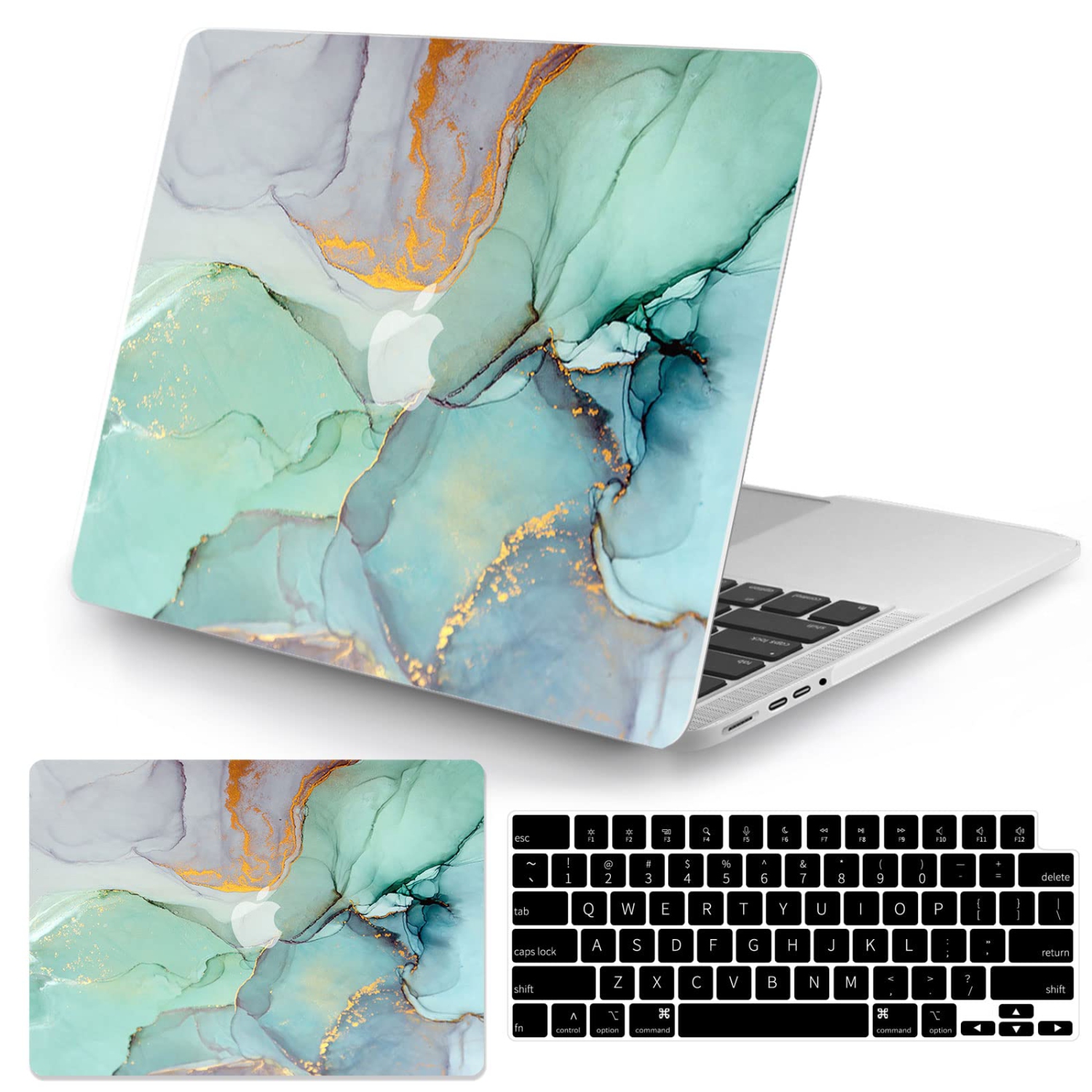 Watbro compatible avec le MacBook Pro 2021 de 14 po Étui pour ordinateur portatif M1A2442 ,Étui rigide coloré en marbre et coque-clavier f