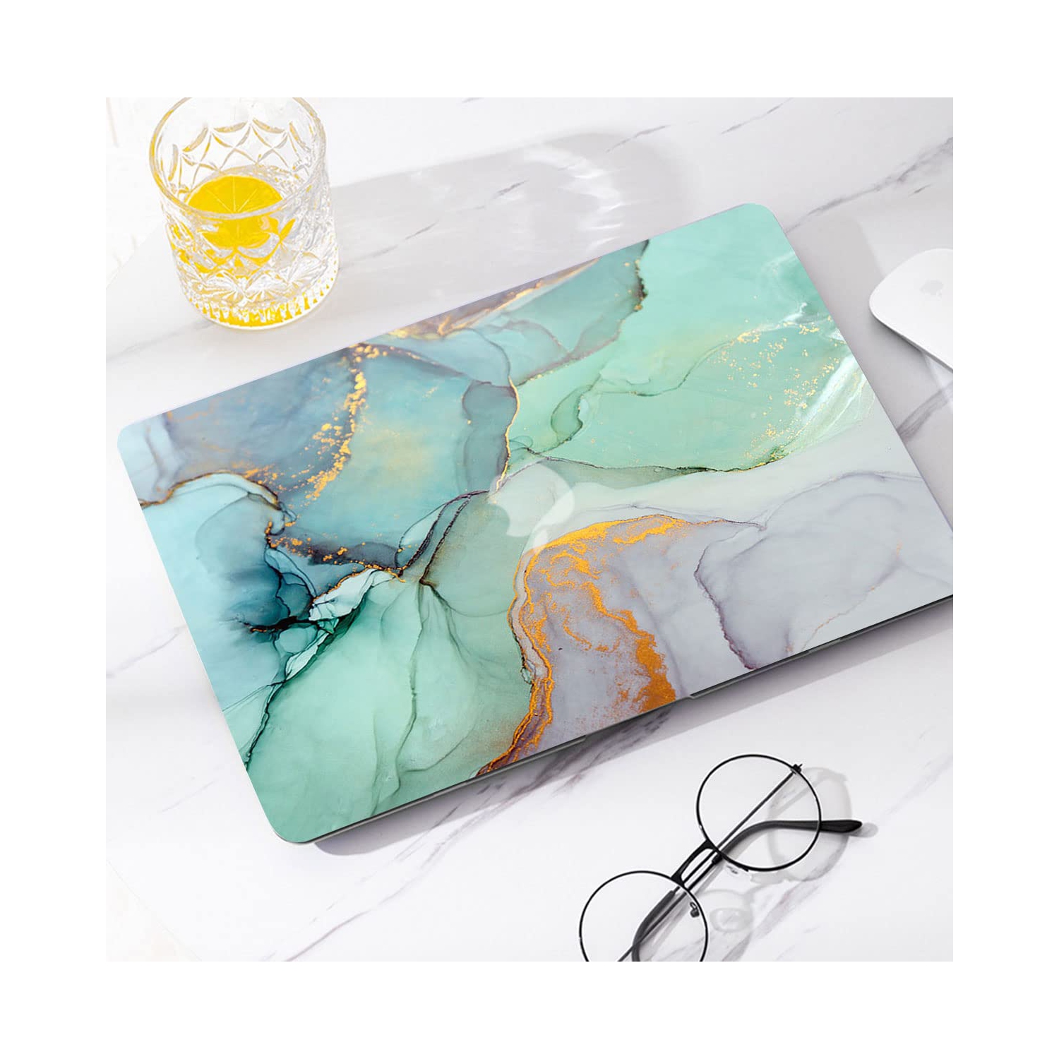 Watbro compatible avec le MacBook Pro 2021 de 14 po Étui pour ordinateur portatif M1A2442 ,Étui rigide coloré en marbre et coque-clavier f