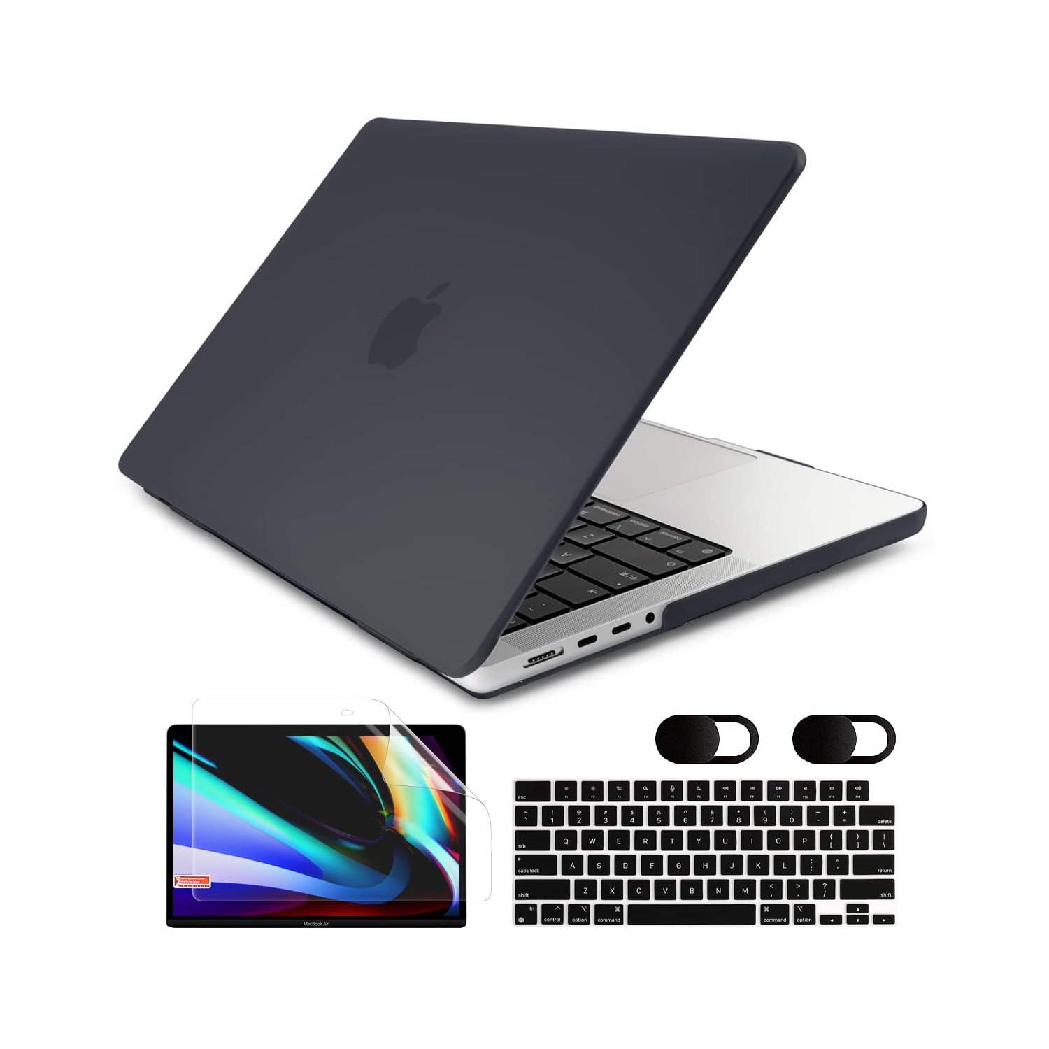MacBook Pro 16 inch Case 2022 2021 Release Model: A2485 M1 Pro/Max, Plastic Hard Shell Case with Keyboard Cover & Screen Protector for MacBook Pro 16 with Touch ID, Black