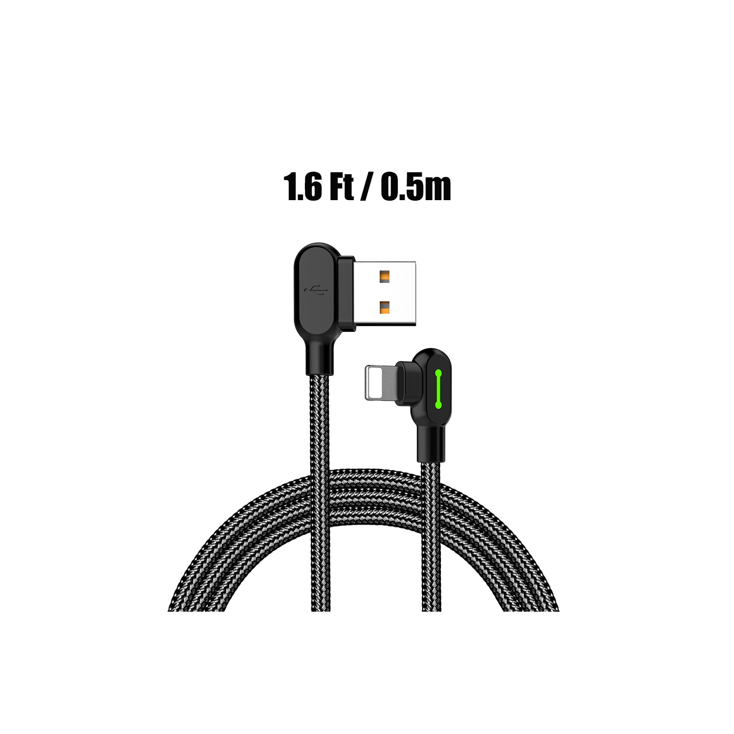 PD USB to Lightning Super Fast Charging Cable USB 90 Degree Right Angle Design Gaming LED Nylon Braided Sync USB Reversible Data Cable for