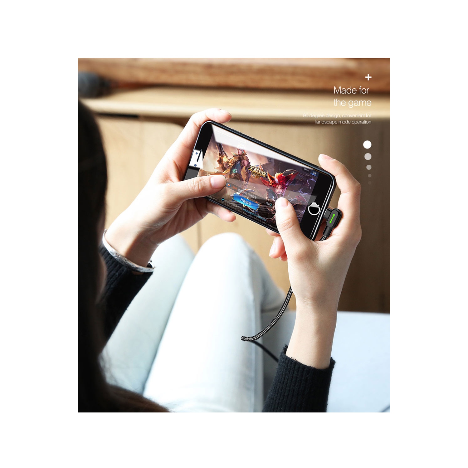 PD USB to Lightning Super Fast Charging Cable USB 90 Degree Right Angle Design Gaming LED Nylon Braided Sync USB Reversible Data Cable for