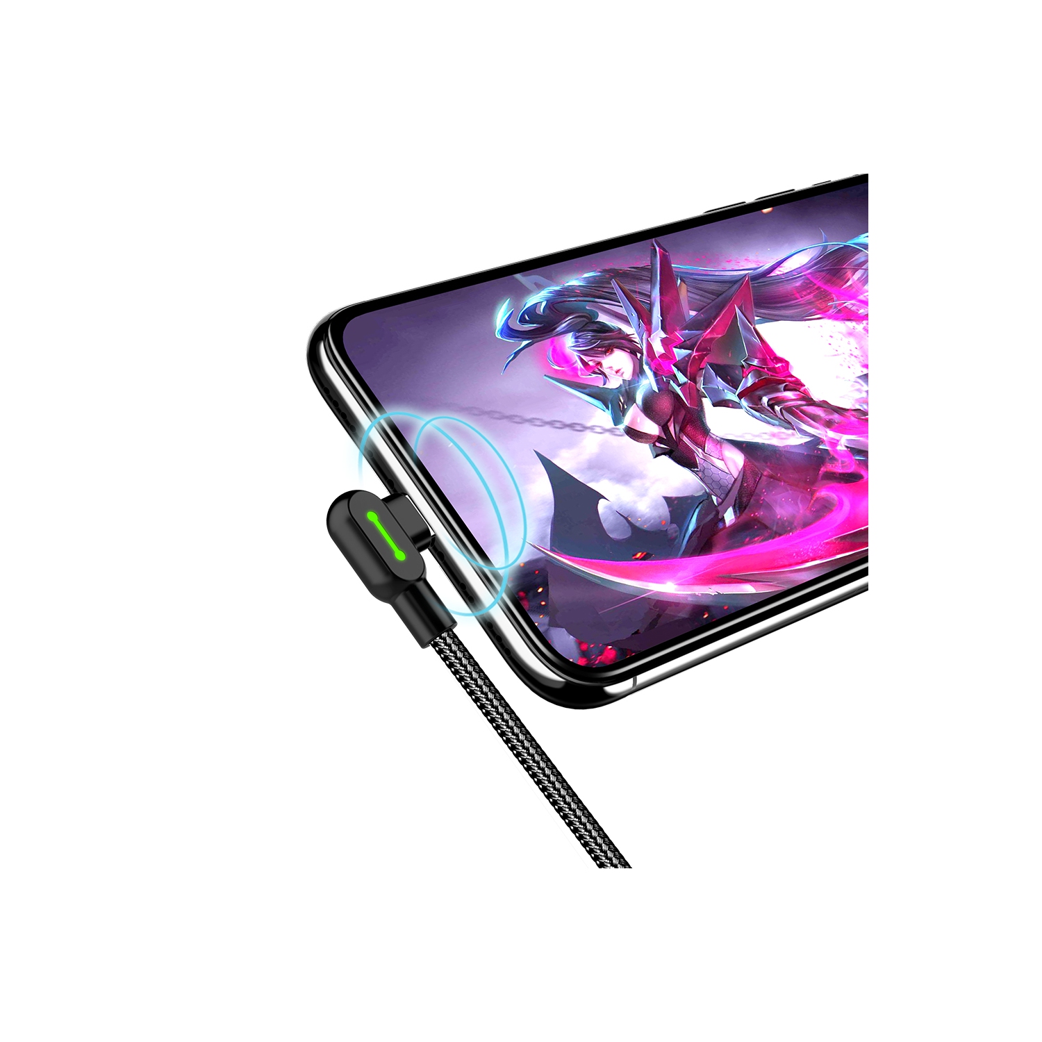 PD USB to Lightning Super Fast Charging Cable USB 90 Degree Right Angle Design Gaming LED Nylon Braided Sync USB Reversible Data Cable for