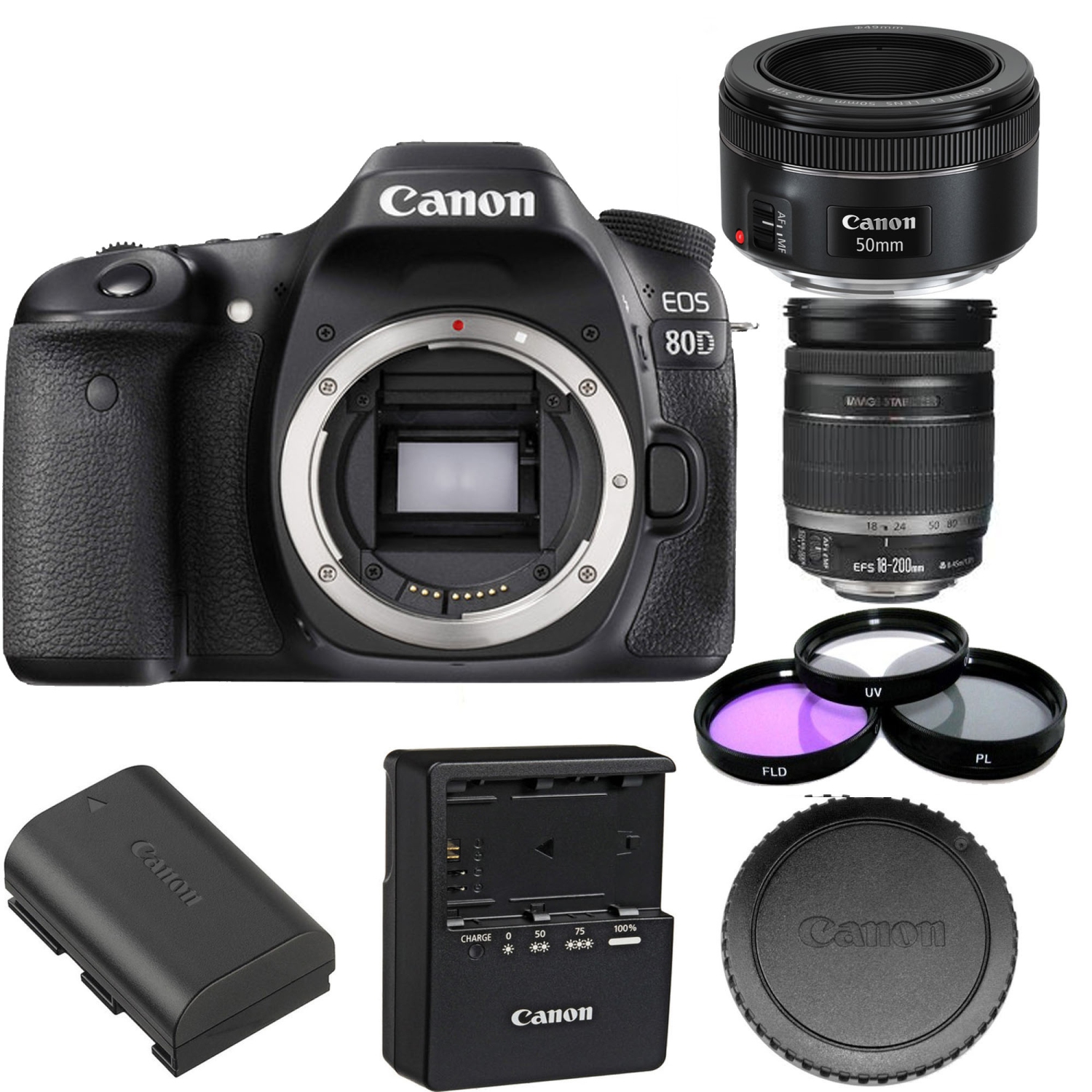 Canon EOS 80D with 18-200mm IS Lens & Canon EF 50mm f/1.8 STM Lens with Filter Kit